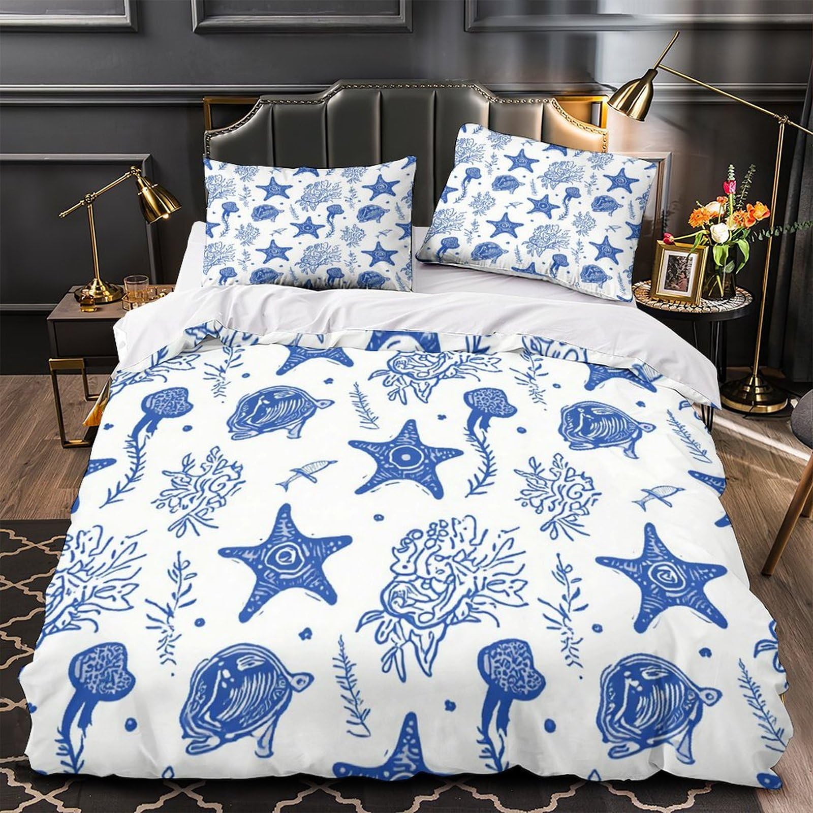 MMDASBVPE Ocean Life Pattern Quilt Cover 3D Design Printed Super Soft 3 Pcs Bedding Set Zipper Comforter Cover Ultra Soft Hypoallergenic for Kids Adults Women Teens Youth Super king（260x220cm）