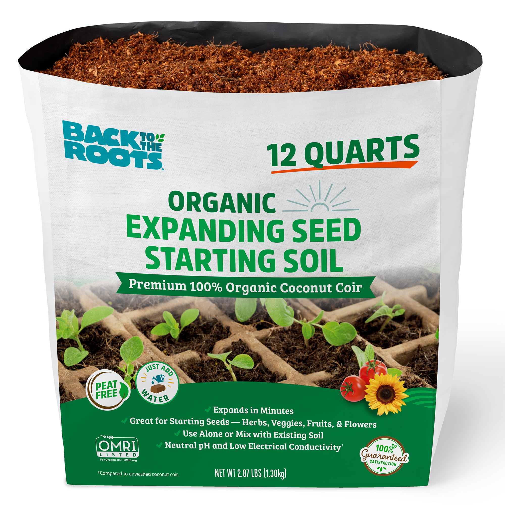 Back to The Roots Organic Seed Starting, Compressed Block expands to 12 Quarts, Made for Herbs, Veggies, Flowers