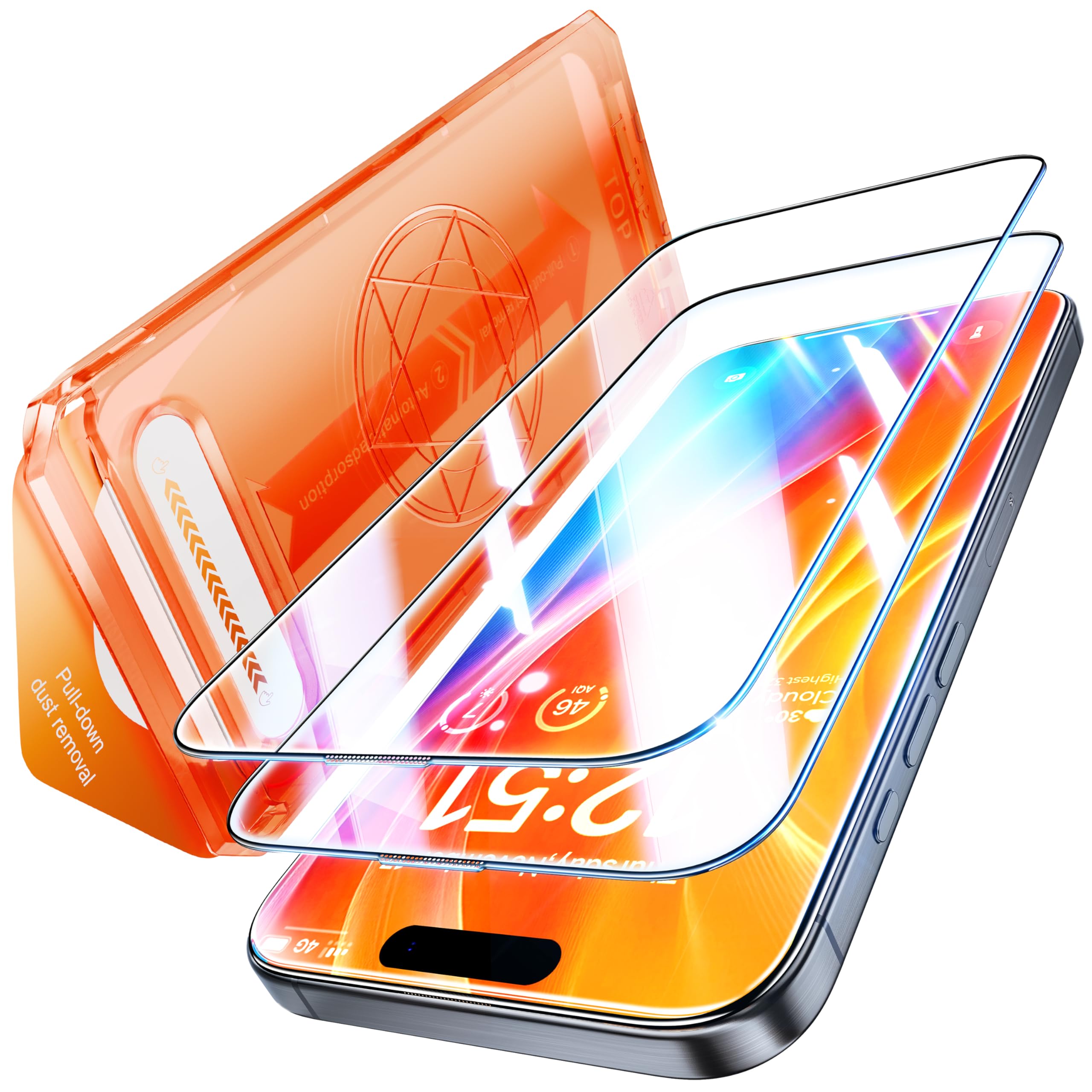 Ragdo DiamondClear Glass for iPhone 15 Pro Screen Protector [10H+ Military Shatterproof] [10s Easy Installation No Bubbles] Full Coverage Screen Protector 15 Pro Tempered Glass-2 Pack 6.1"