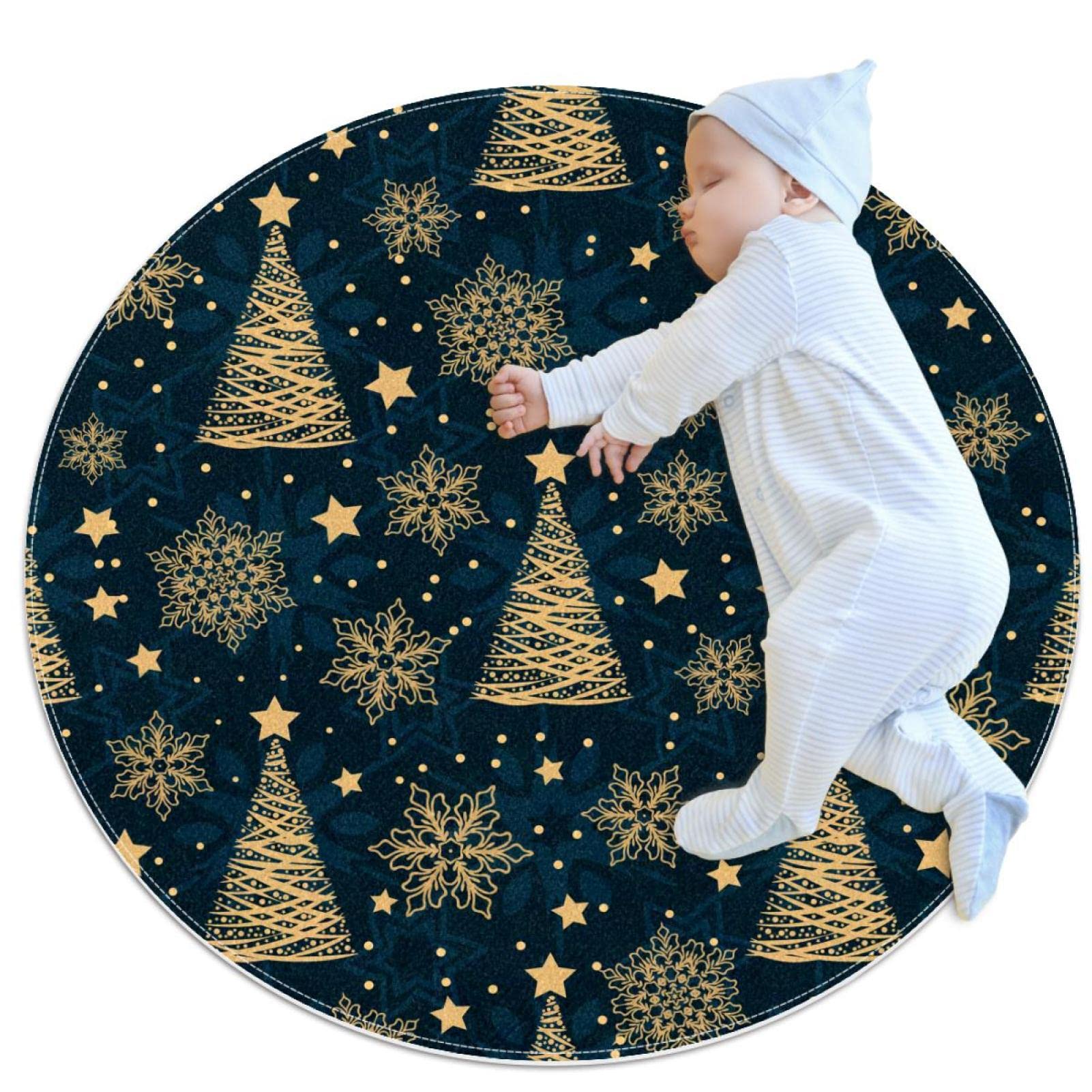Tapis de jeu pour enfants filles garçons rond motif Noël et animaux 80cm