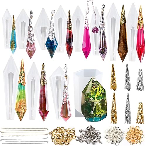 Moldes de silicona de resina de punta de cristal de péndulo de 12 unidades de fundición de joyería de 220 kits Set de tapas de cono de filigrana, disponible en Yaxa Guatemala