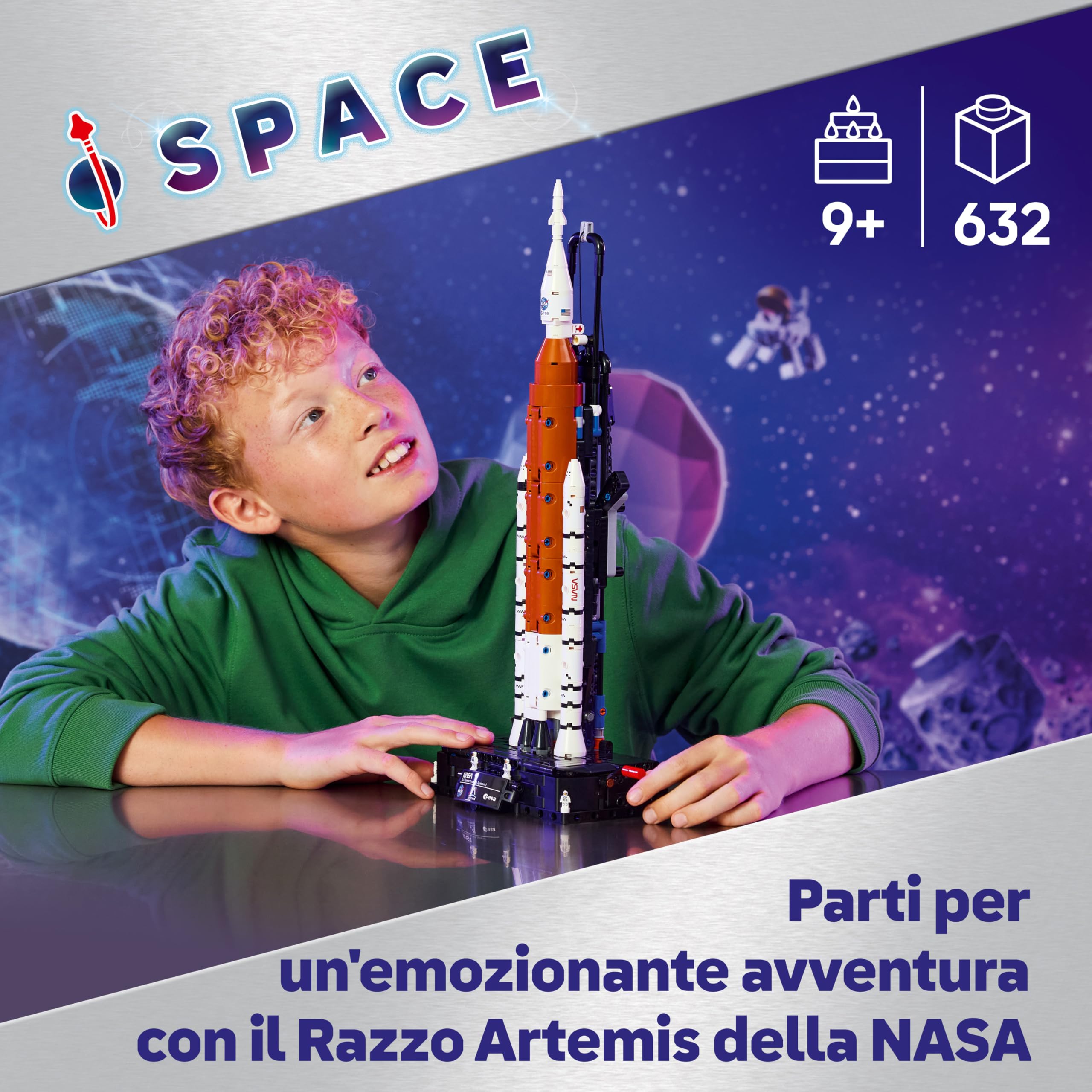 LEGO Technic Sistema di Lancio Spaziale Razzo NASA Artemis - Giocattolo STEM Interattivo con 4 Astronauti e Funzione di Separazione degli Stadi - Regalo per Bambini e Bambine da 9 Anni in su - 42221