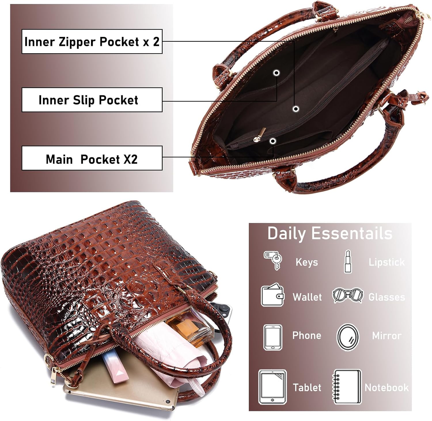 Makcr Joacbv Women Purse Satchel Bag Long Crossbody Classy Tote Bag Top Handle Vegan Leather Ladies Handbags Embossed Pattern
