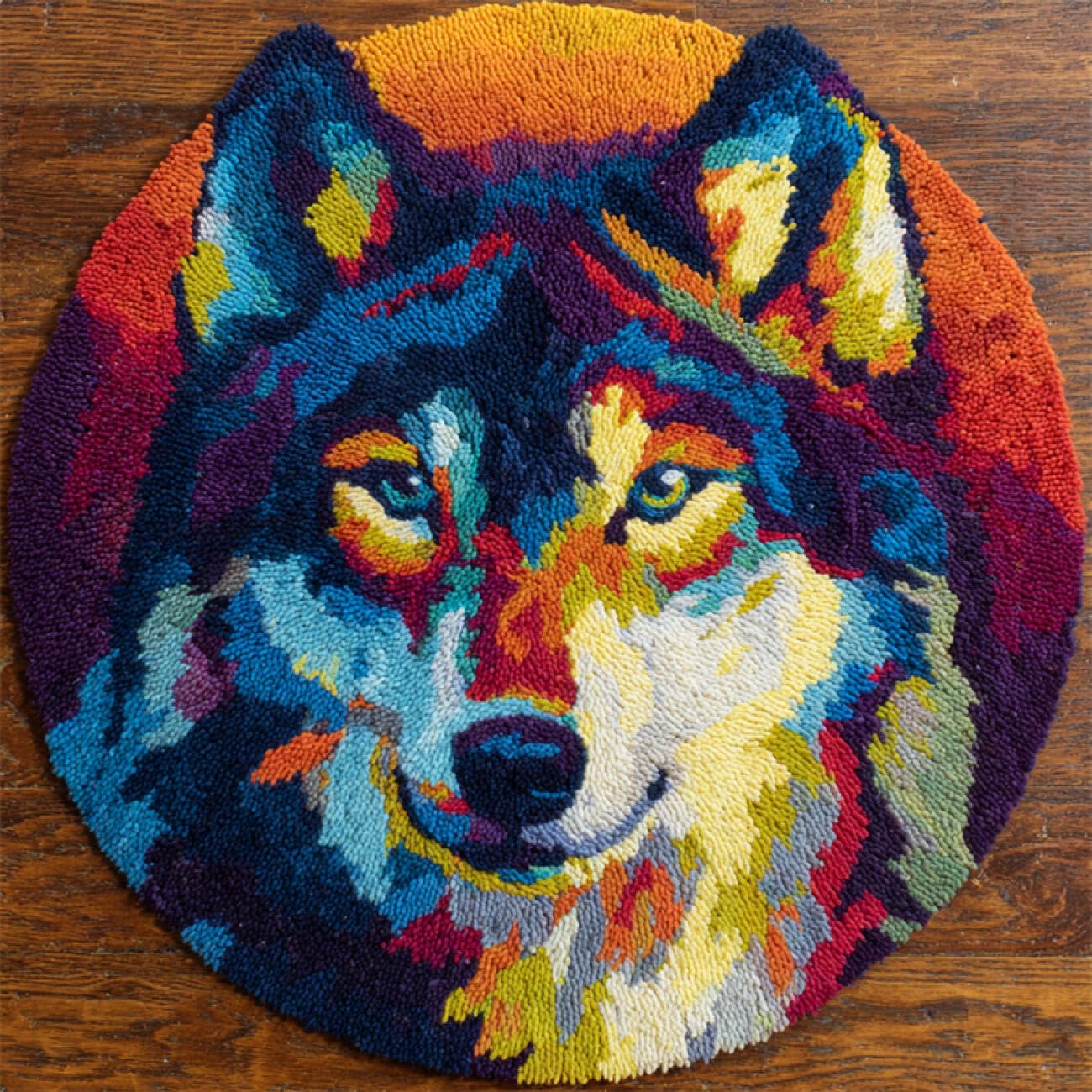 Kitquiver Animal Latch Hook Kit Colorful Wolf DIY for Kids and Adults Gift for Family Friends Needlework Crafts Cute Gifts 50x50cm