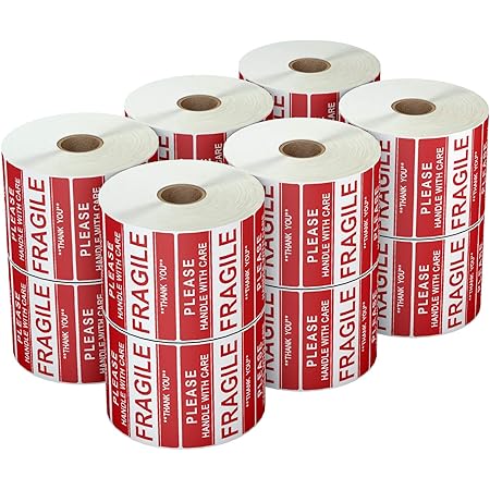 Amazon Com Avenemark 3 X 2 Fragile Sticker Please Handle With Care Fragile Thank You Red Warning Shipping Label Stickers Permanent Adhesive 12 Rolls 1000 Roll 100 Labels Office Products