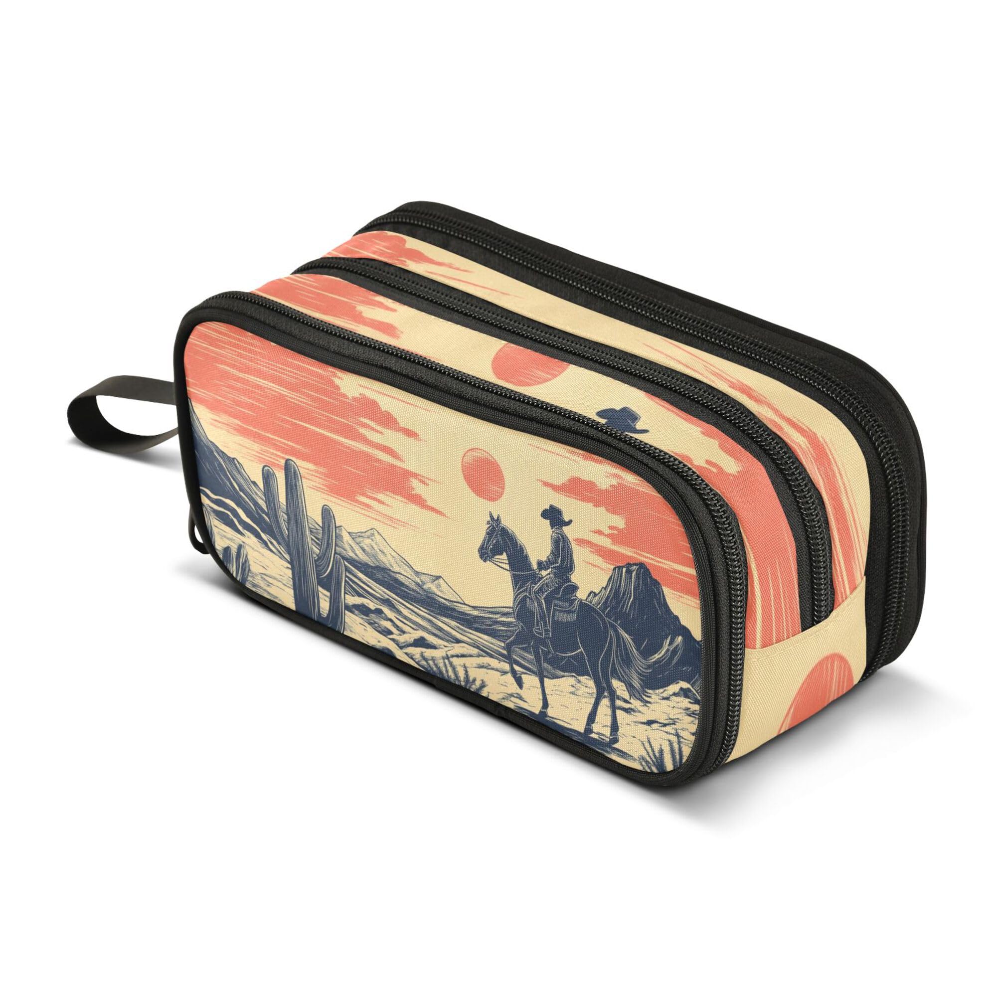 Large Pencil Case, Big Capacity Pencil Bag Pen Pouch Holder 3 Compartments, Cowboy Riding on Horseback School Office Supplies Stationery Makeup Bag Storage Organizer for Students Girls Boys Women Men — image 1