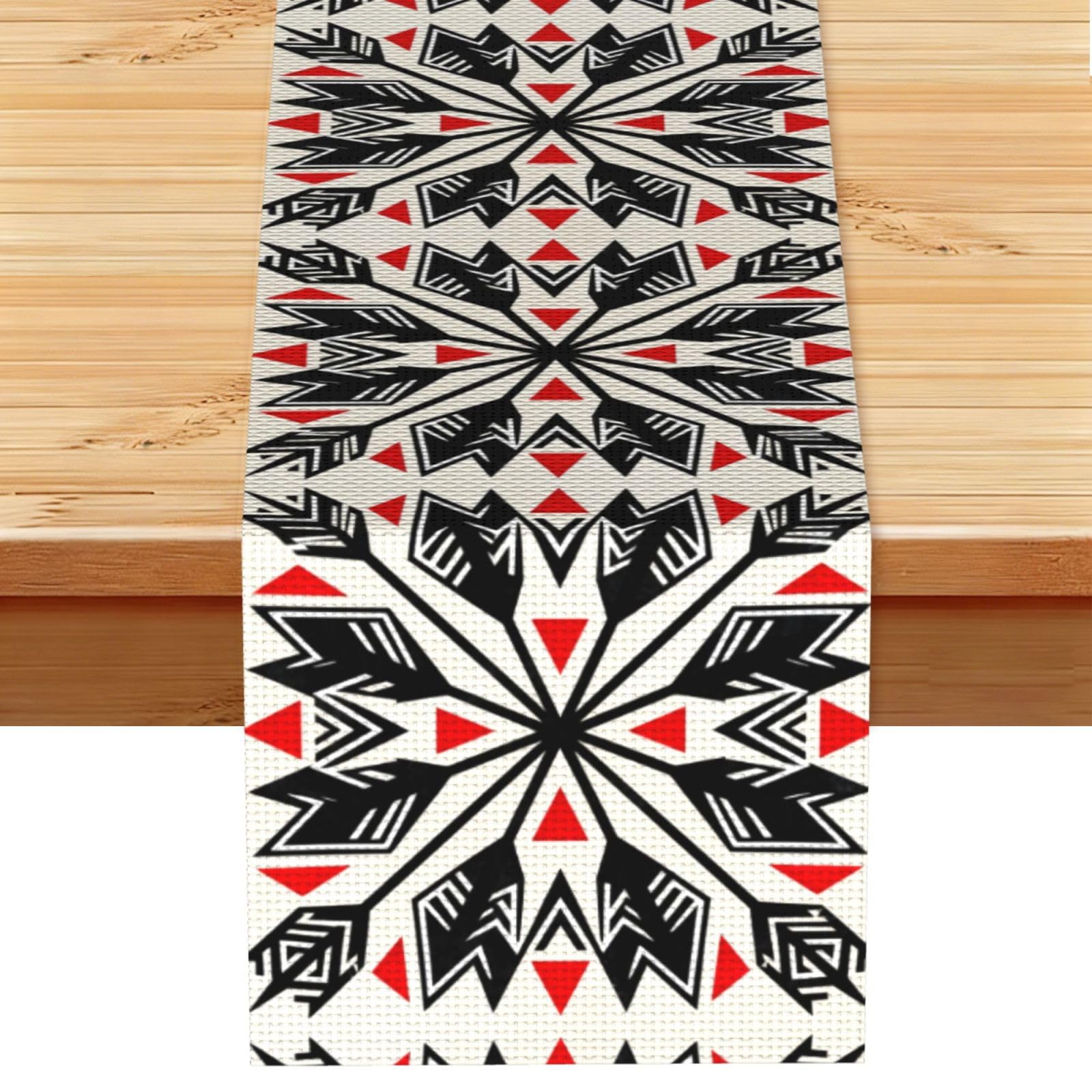 Arrow Tribal Black Linen Look Table Runner 13x72-Wrinkle Resistant Farmhouse Style for Dining Table Decor
