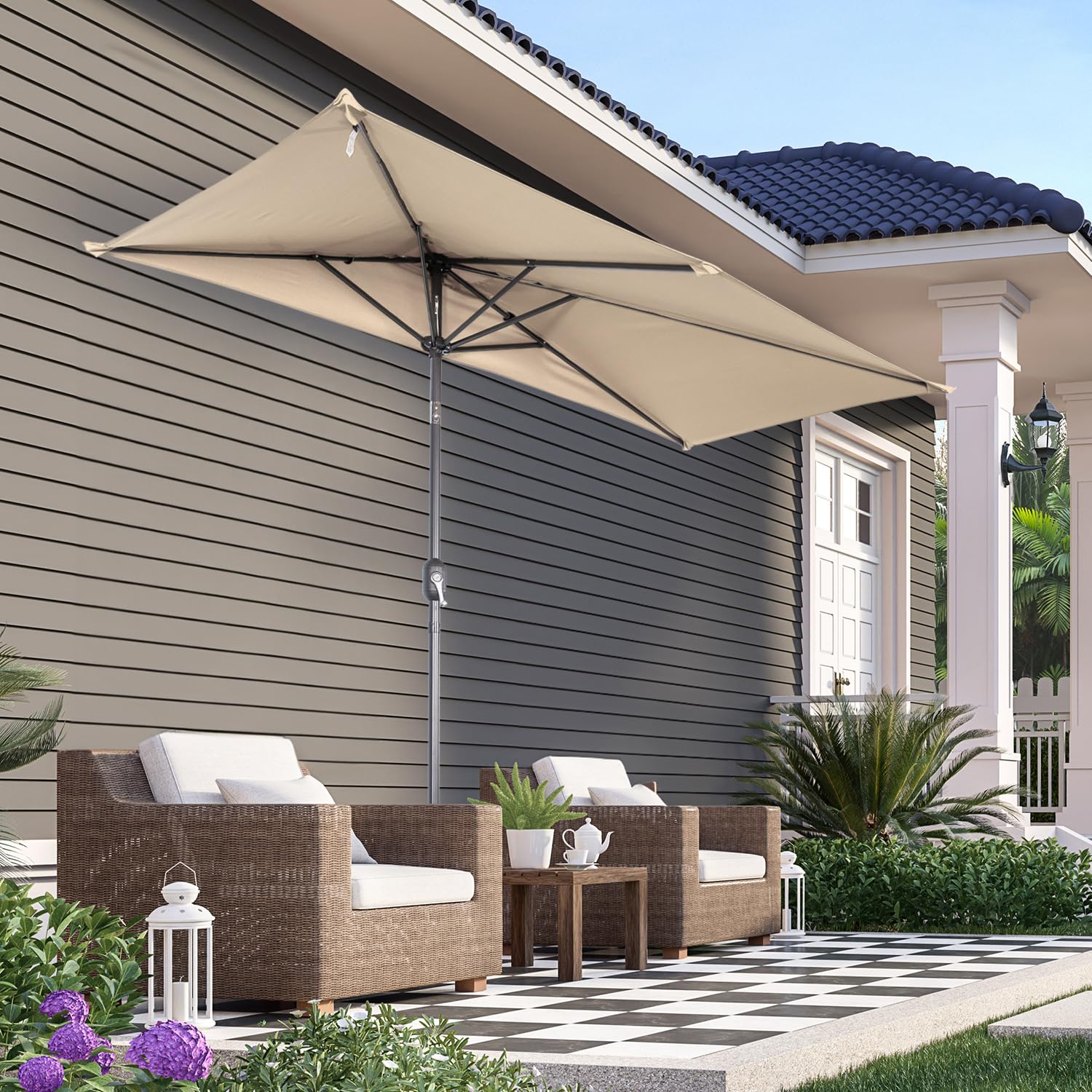 Angel Living Demi-Parasol Carré de Jardin, 2.5 x 1.3 m, Toile Anti-UV, Réglage de la Manivelle, Inclinable des Deux Côtés, pour Balcon, Terrasse, Extérieur
