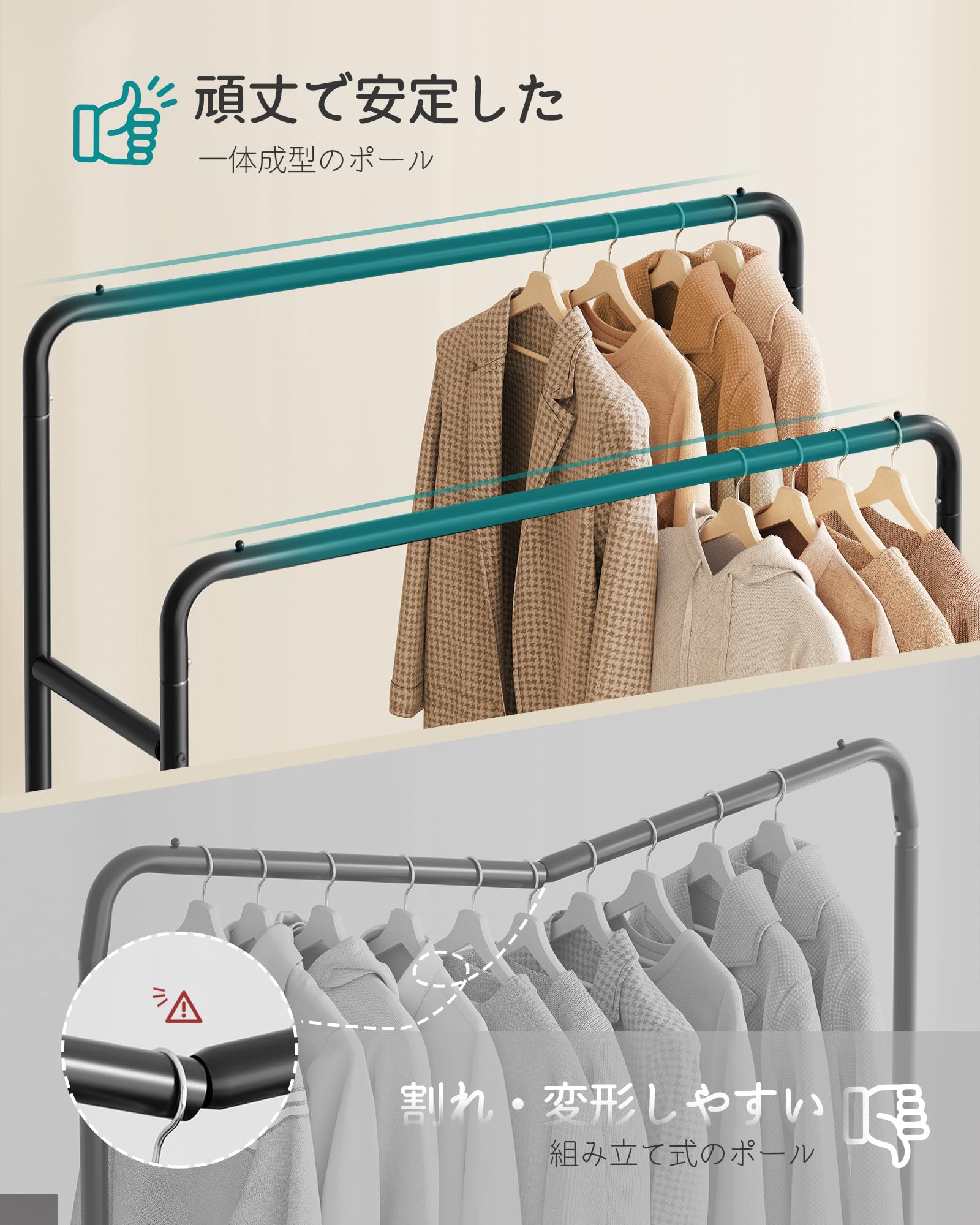 Amazon.co.jp: SONGMICS ハンガーラック 2段衣類ラック 洋服かけ 大
