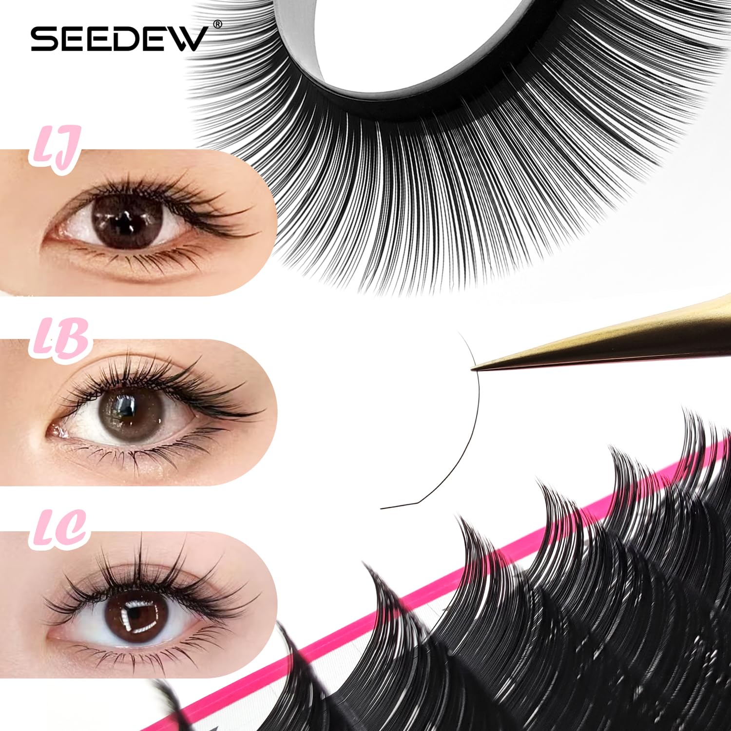 SEEDEW LB Curl Lash Extensions, 0.07mm LB MIX7-16mm 16 Rows/Tray - Image 3