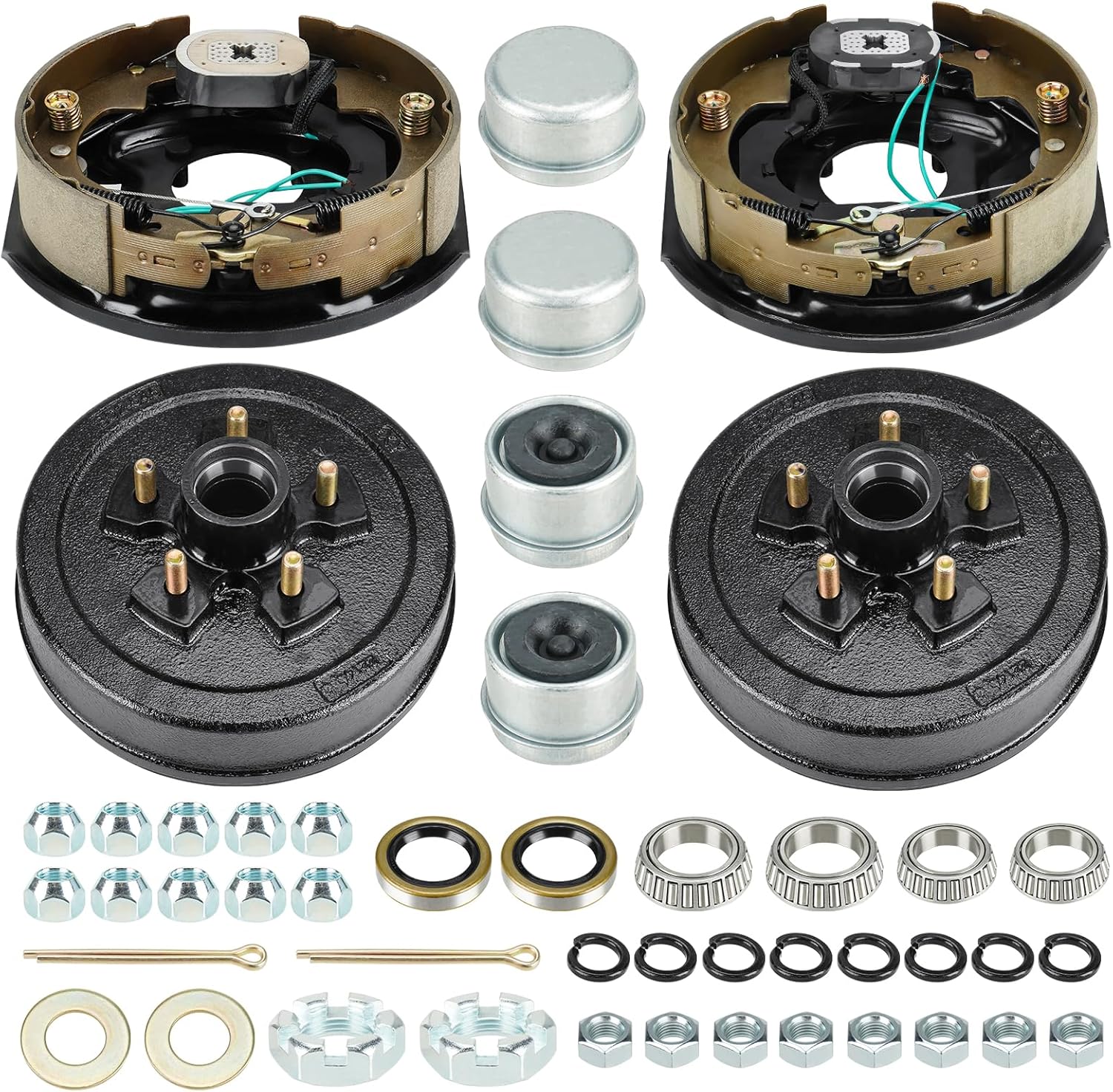 AeagleAutoParts 5 on 4.5" Brake Drum Kit with 10x2-1/4" Self-Adjusting Electric Brakes for 3500lb Trailer Axles