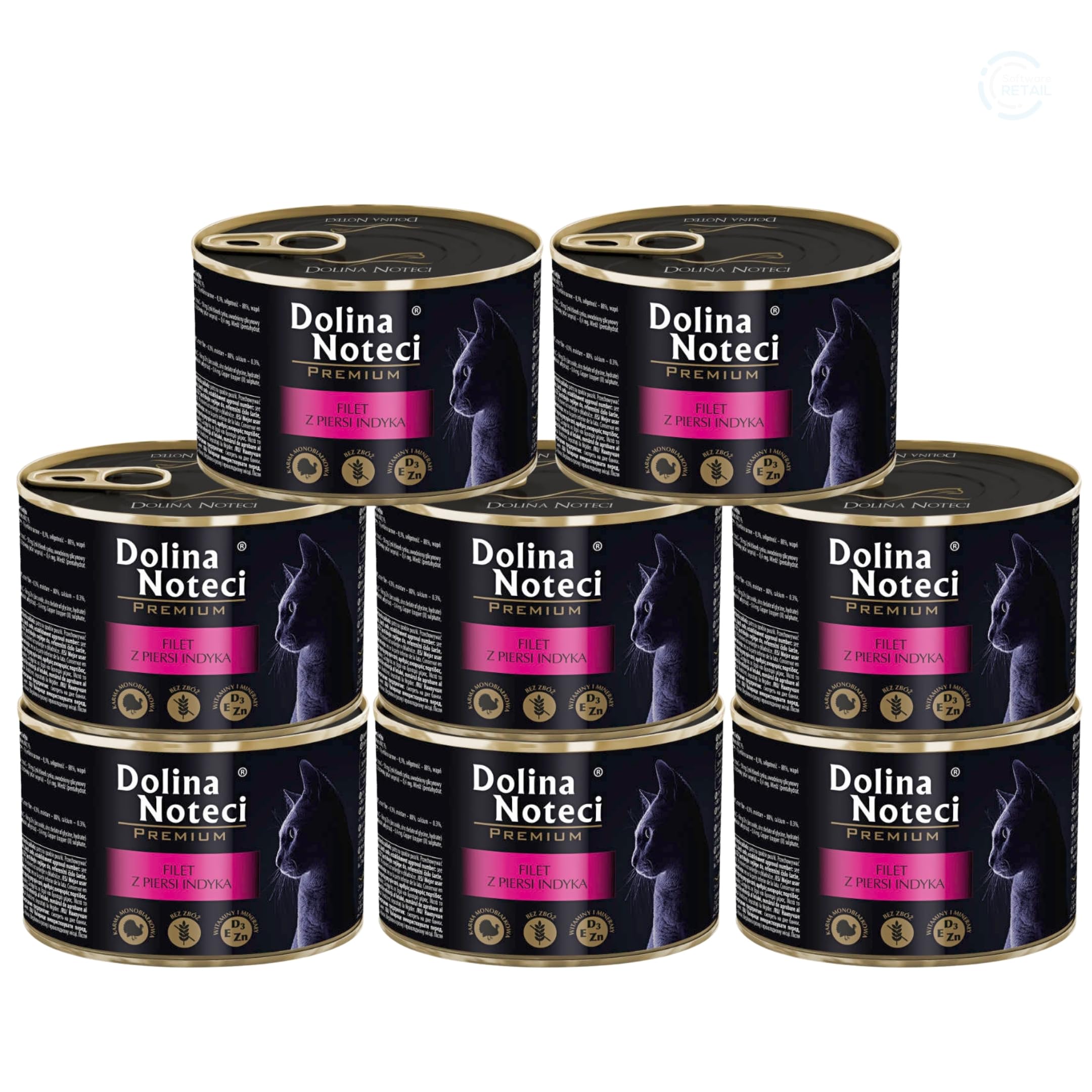 Dolina Noteci Premium Moist & Juicy Wholesome Grain-Free Cat Food - Natural Meat Recipes Enriched with Vitamins & Minerals for Happy, Healthy Cats! (Turkey Breast Fillet, 8x185g)