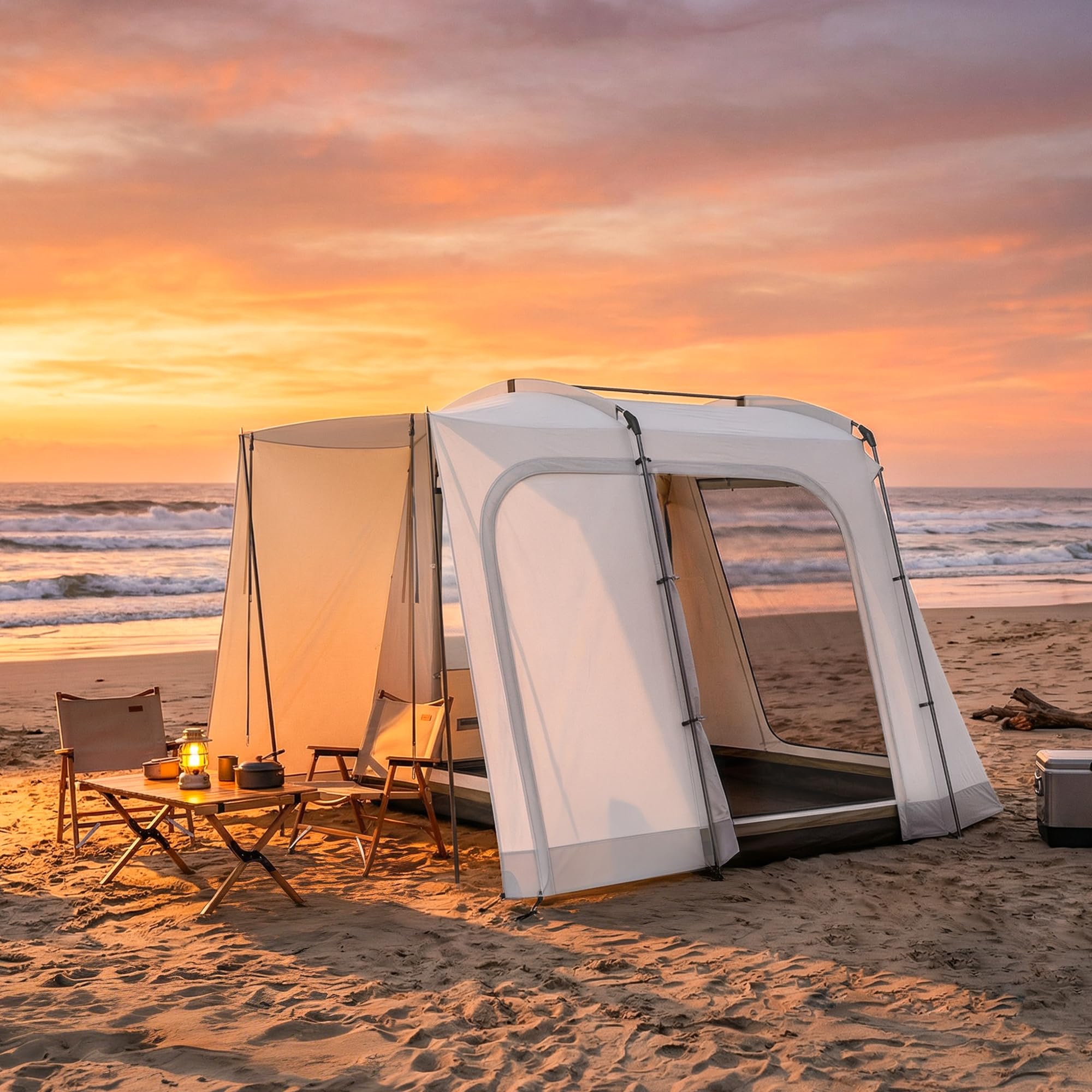 Outsunny Tente arrière pour 2 à 4 personnes - 320 x 280 x 205 cm - Tente de voiture 2 en 1 - Tente tunnel étanche avec 4 portes - Fenêtres - Auvent - Bâche de sol - Sac - Tente de voiture - Tente