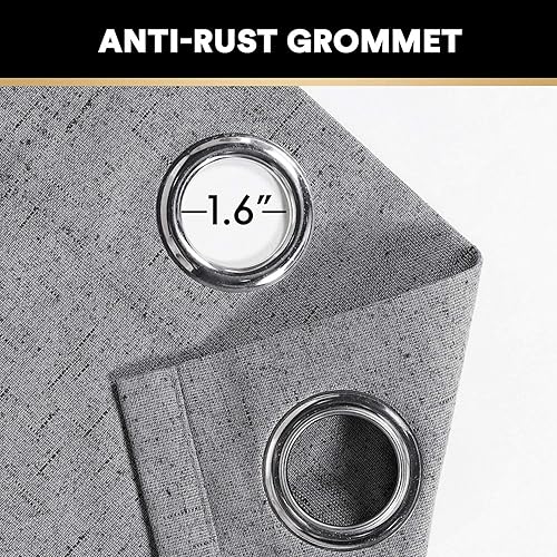 Miniatura 8 de Cortinas opacas 100% de lino texturizado antiguo, para dormitorio o sala de estar, para ahorrar energía, tejido de yute con forro aislante térmico