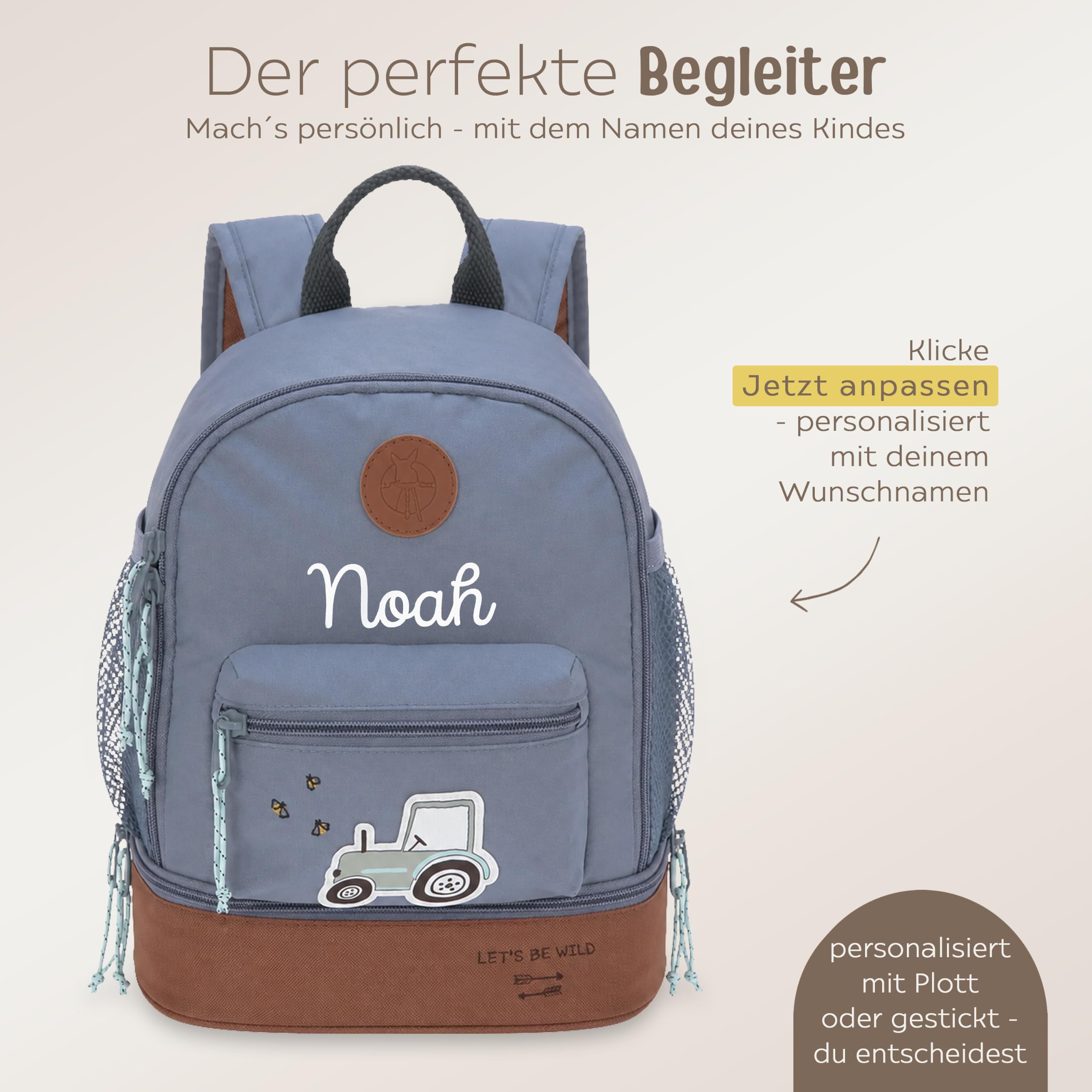 wunderwunsch Lässig personalisierter Kindergartenrucksack Jungen, Brustgurt | Kitarucksack für Kinder ab 3 Jahren mit Namen, Mini Backpack, robuste Kita Tasche Jungs und Mädchen mit Motiv