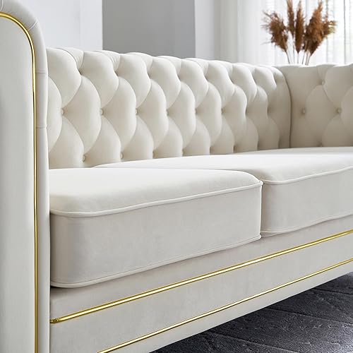 Miniatura 5 de Homtique 84" Modern Sofa Couch for Living Room, 3 Seater Couch Comfy Velvet Sofa Button Tufted Rolled Arms and Gold Legs, Chesterfield for Home