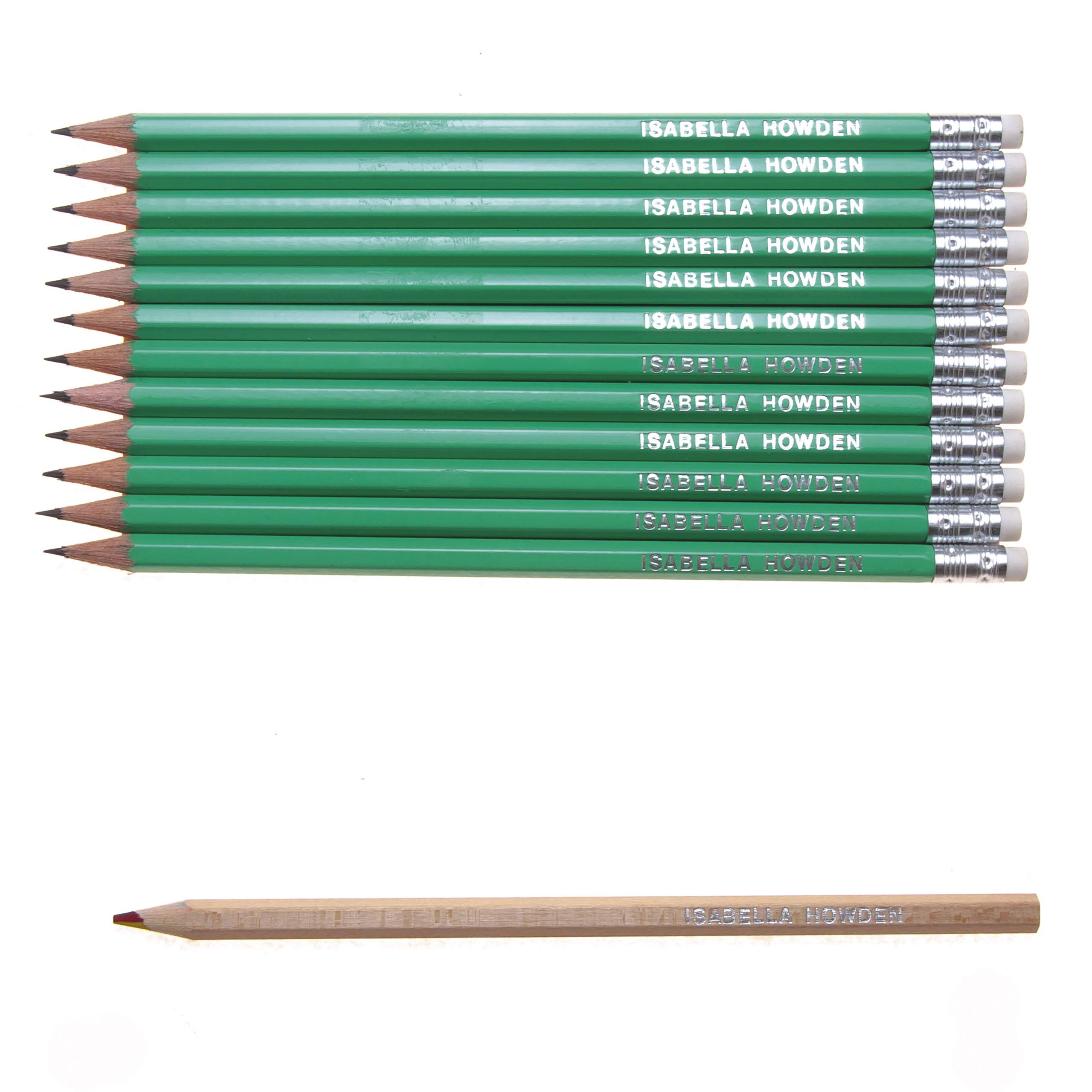 That's My Pencil 12 HB Pencils + 1 Rainbow Pencil - All embossed with Name, Hexagonal Pencils Made in Germany and Printed in the UK (MINT GREEN)