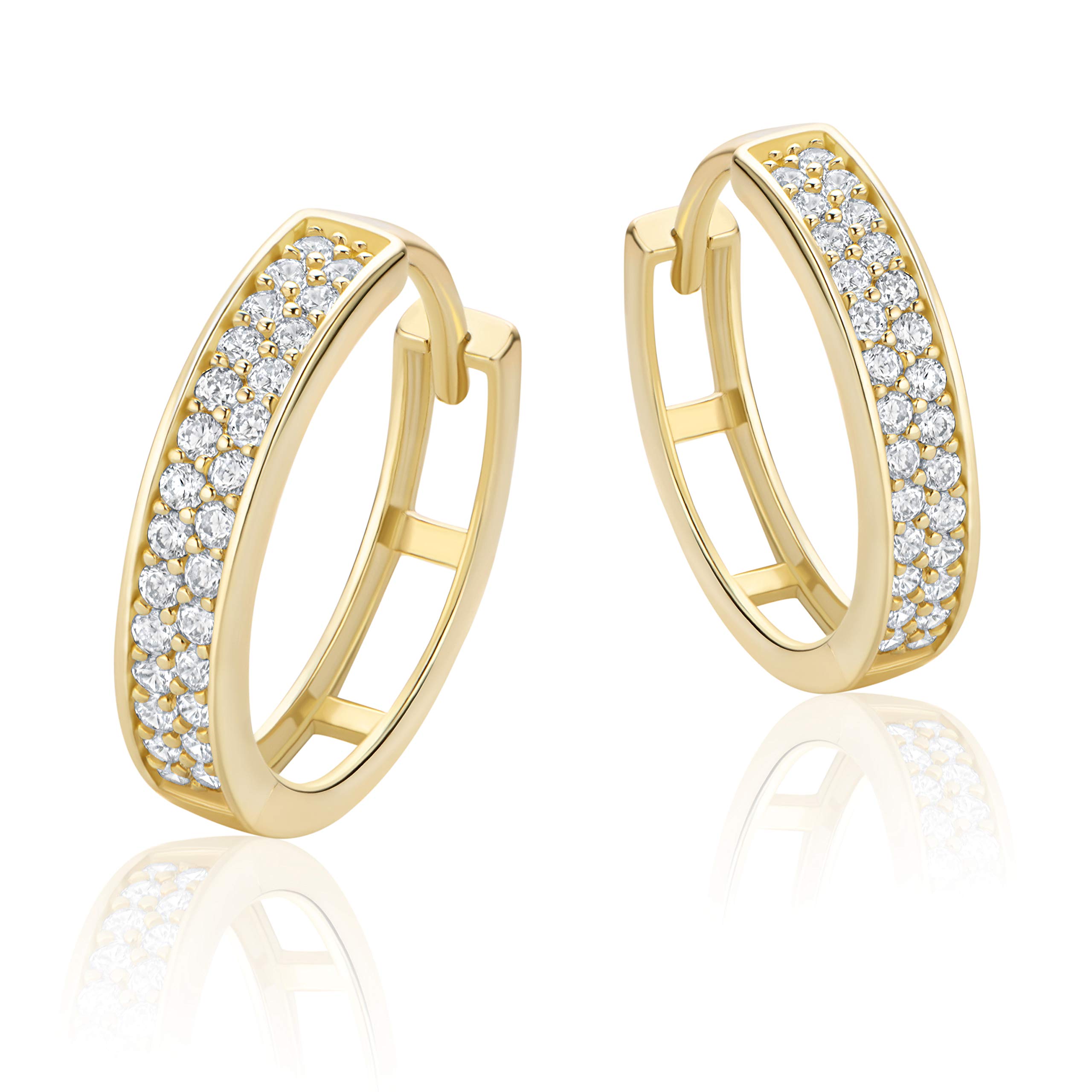 14 Karat 585 Hochglanz Gold Ohrringe Creolen mit Zirkonia Steinen - HLK-29-1