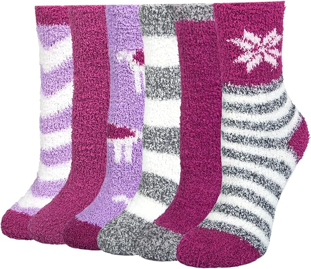 Justay Fluffy Socks Womens Cozy Thermal Socks Girls Soft Fuzzy Socks Winter Warm Socks Home Socks Animal Bed Socks Chiristmas Socks 6 Pairs