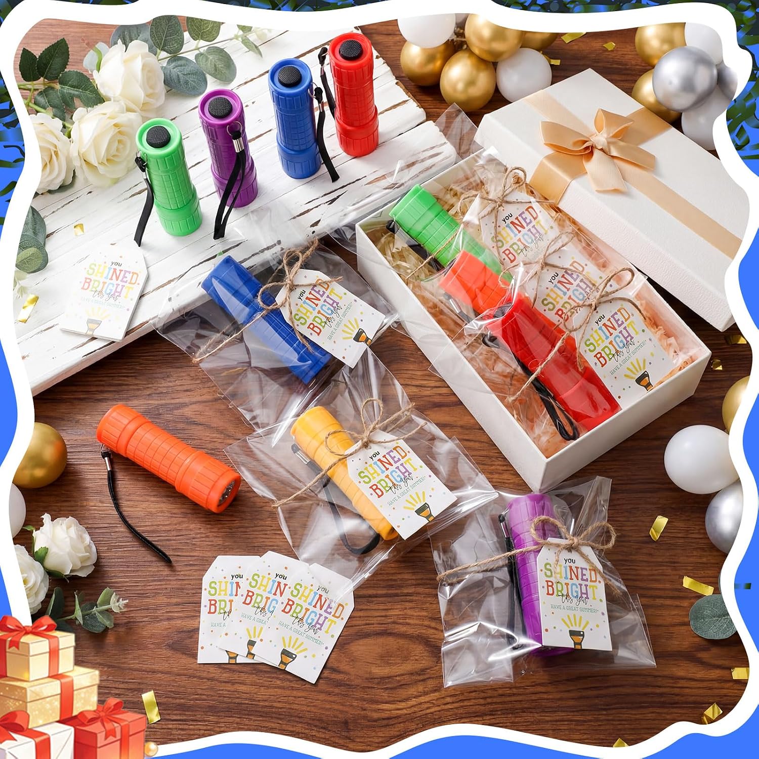 Flutesan 24 Sets End of Year Student Gifts Bulk Includes 24 Mini Flashlight Set 24 Gift Cards 50 Opp Bags from Teacher for Classroom Hurricane Supplies Party Favors Summer Camping Hiking