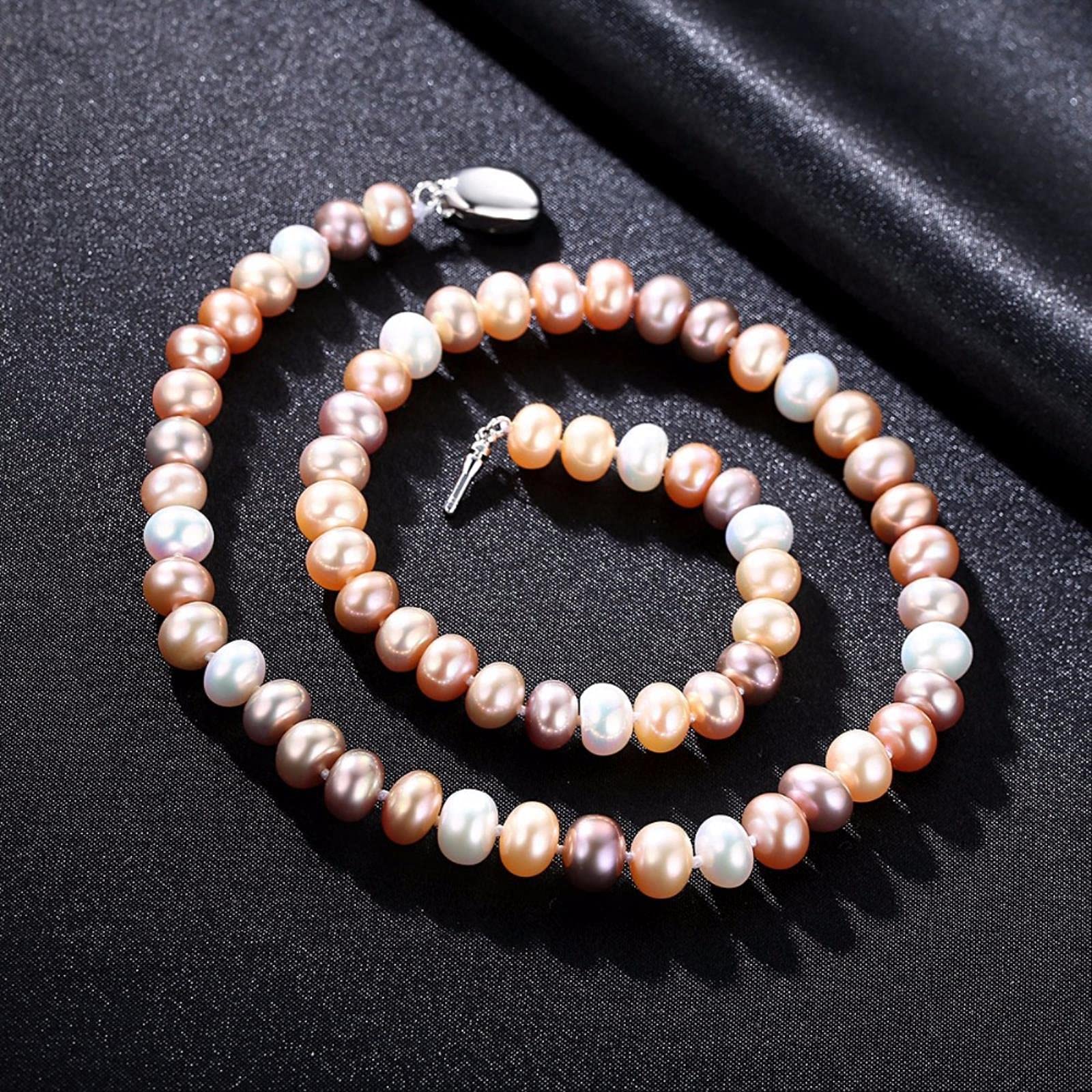 LOKILOKI Joyas De Perlas Collar De Perlas Finas De Agua Dulce Collar De Perlas Naturales 8-9 Mm Gargantilla De Piedra Blanca, Rosa Y Multicolor para Mujer