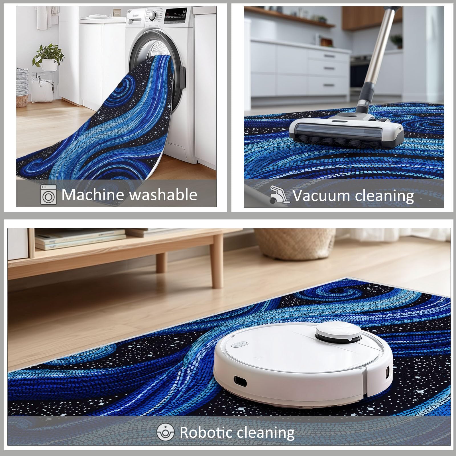 Générique Tapis Salon Lavable en Machine Fantaisie Rétro Mystérieux Étoiles, Tapis de Chambre à Poils Courts, Antidérapant Doux, Idéal pour Salle de cinéma Chambre sous-Sol, Bleu-Noir, 160 x 230 cm