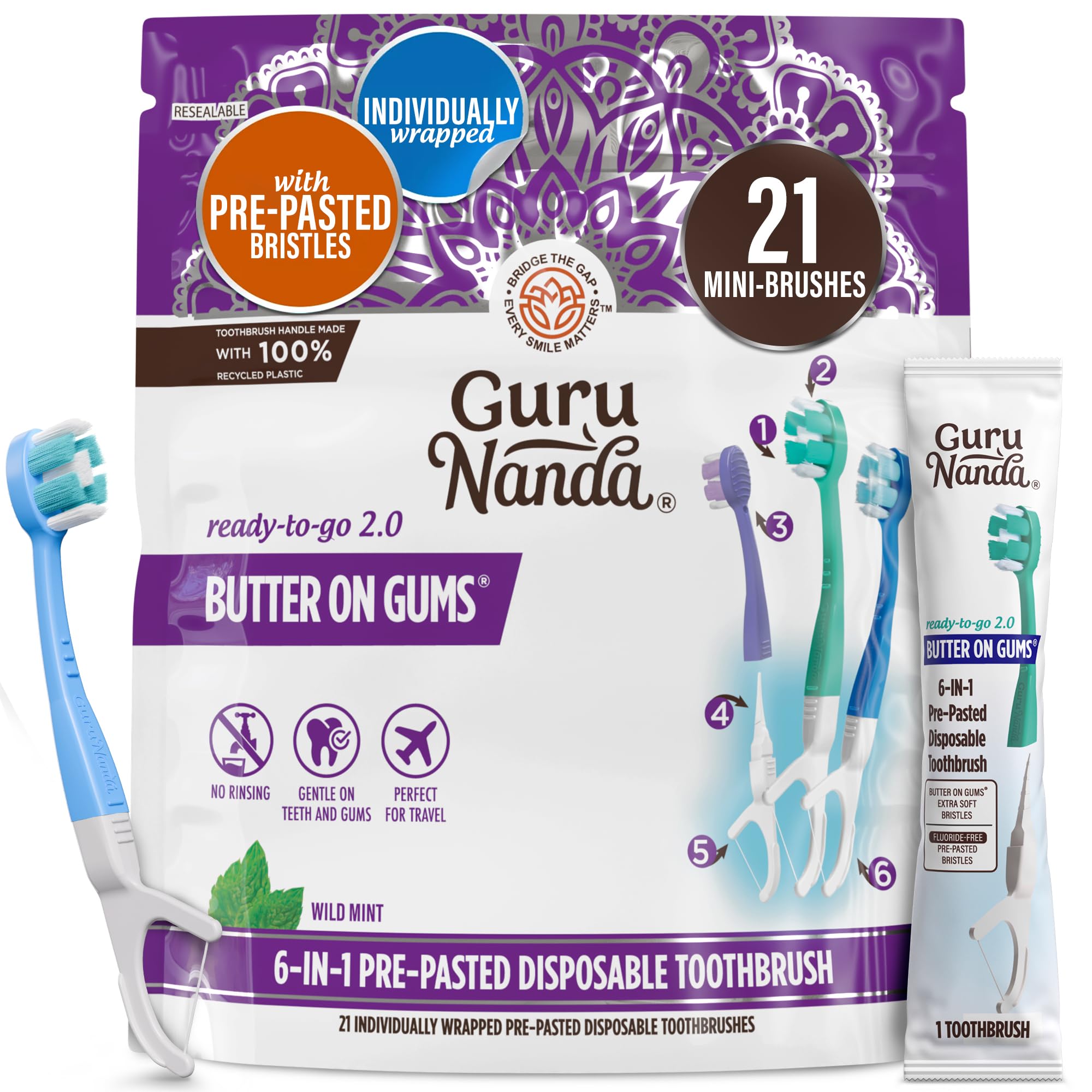 GuruNanda Mini Disposable Toothbrushes 6-in-1