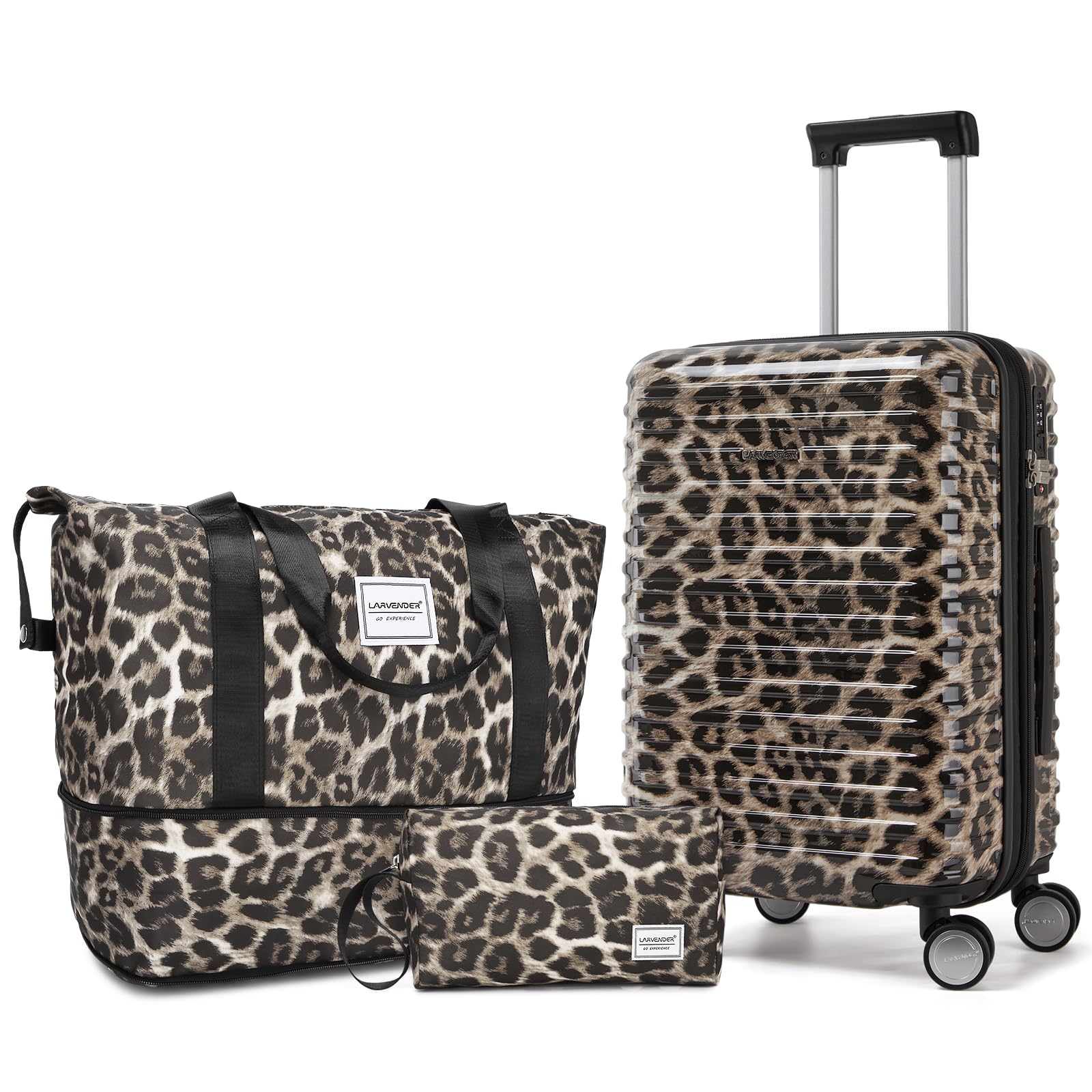 LARVENDER Expandable Carry on Luggage in Cheetah Print
