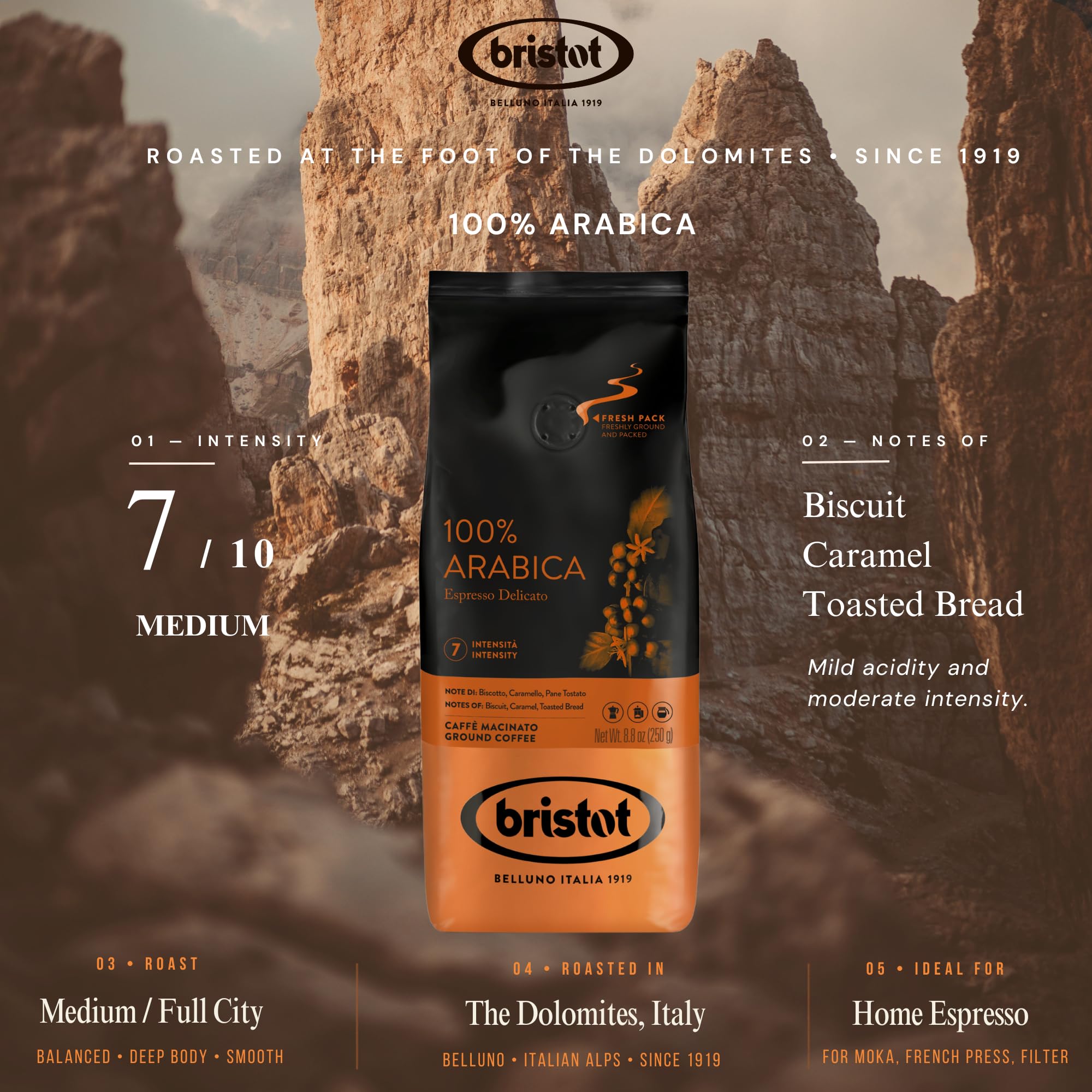 Bristot Kawa 100% Arabica - Diamante - 250 g mielona