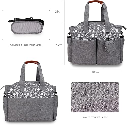 Miniatura 10 de Bolsa de pañales con estuche para chupete y cambiador de estación, bolso de mensajero multifunción para fin de semana, bolsa de bebé