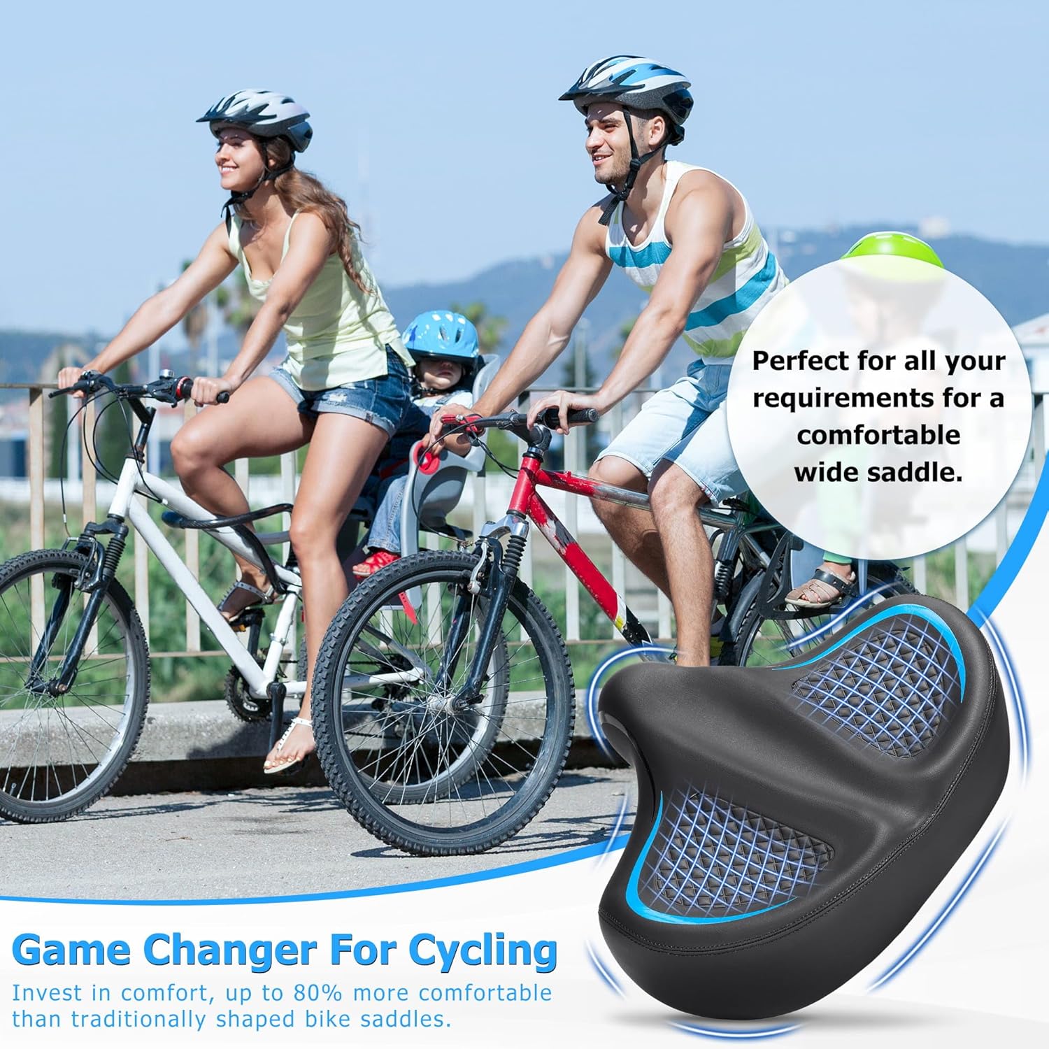 CDYWD Oversized Bike Seat for Men & Women Comfort Wide, Soft Padded Bicycle Seat, Comfortable Large Bike Saddle for Peloton, Electric Scooter, Stationary Exercise Bike, Beach Cruiser, Ebike, City Bike