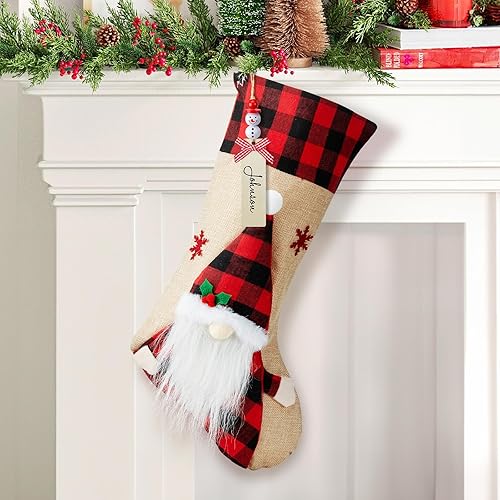 Minetom Calcetines de Navidad, paquete de 4 calcetines de Navidad colgantes de 18 pulgadas con etiqueta de nombre personalizada, muñeco de nieve,