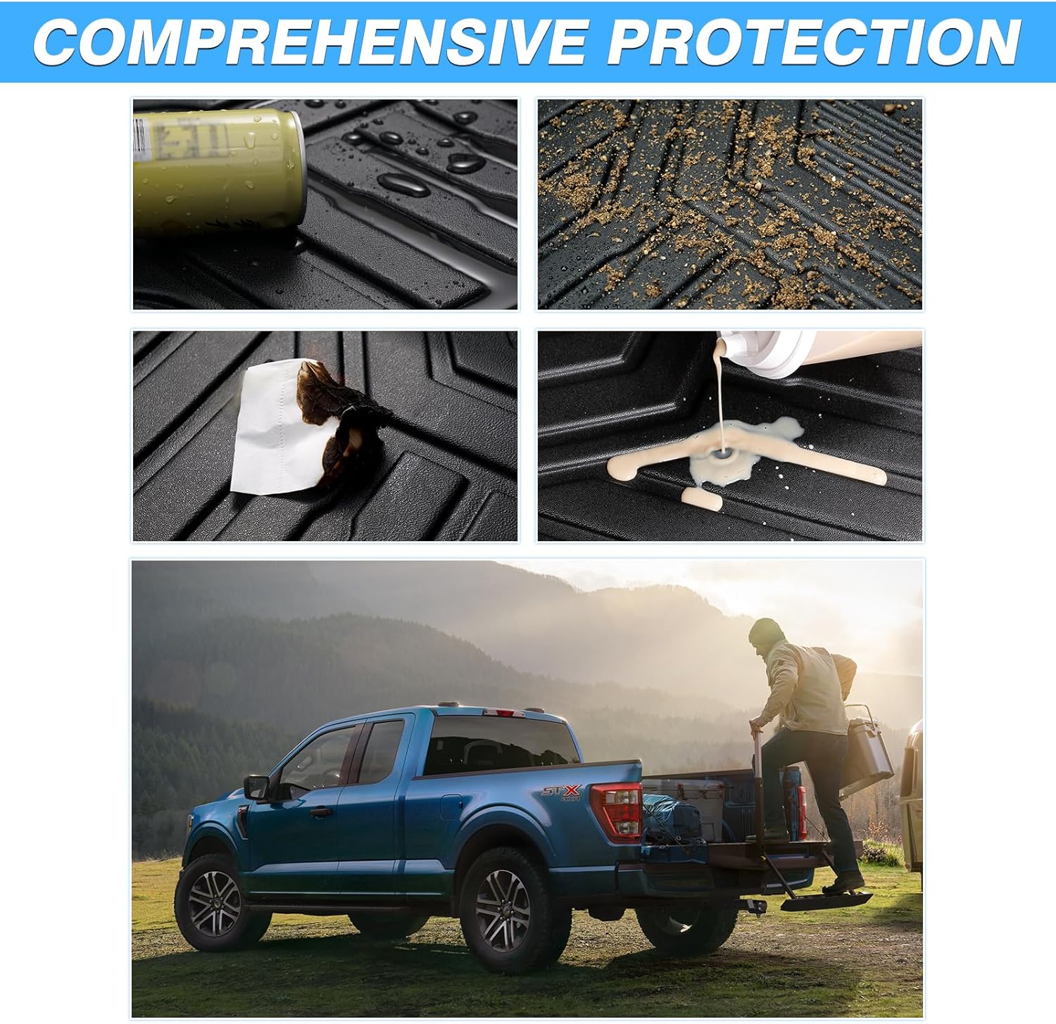 Powerty Truck Bed Mat for Nissan Frontier 2022-2025 Accessories Bed Liner 5FT(60") All Weather Truck Bed Liner Heavy-Duty Cargo Liner TPE Pickup Bed Mat