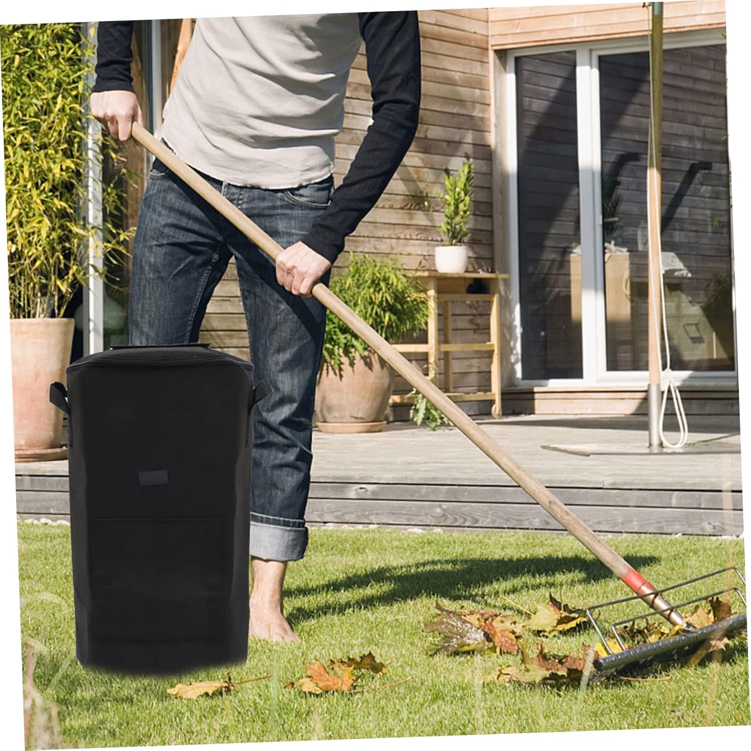 1 Pc Fallen Leaf Storage Bucket Black 45 * 80- Gallon 125 l Reusable Compost Bag Comfortable Handles Topper Vent Large Side Window