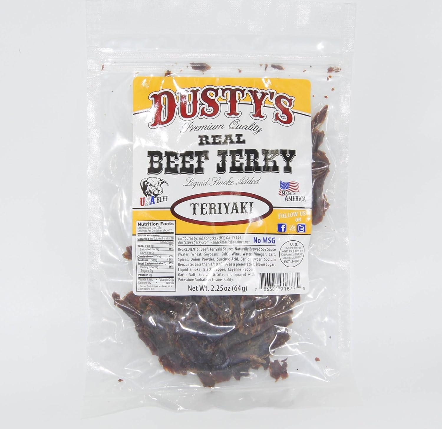 Dusty's Beef Jerky 2.25oz, 4 Pack - Teriyaki Flavor