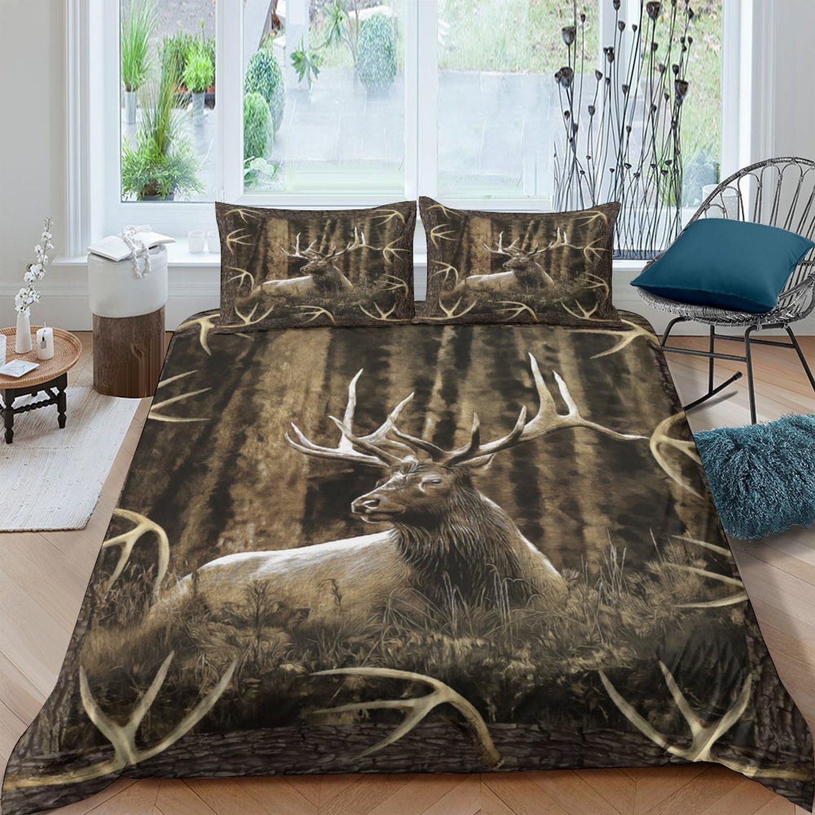 Ctjqhvkz Style-9 3D Printed Forest Deer Fitted Sheet Microfiber Soft Breathable Antler Bed Cover For Bedroom Guest Room Decor Single（135X200cm）
