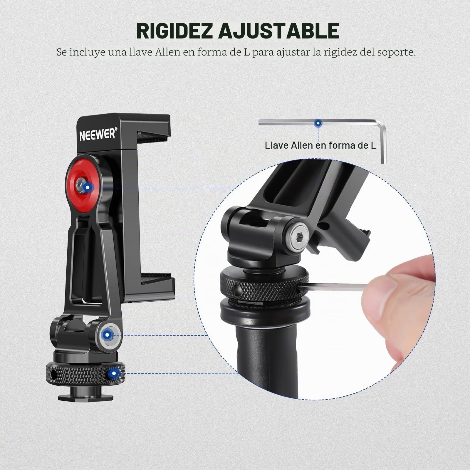 NEEWER Adaptador de Montaje de trípode de Metal para teléfono con Base de Zapata fría, Soporte de teléfono de 360° con 2 Soportes de Zapata fría para luz de Video y micrófono para vlogging, Universal