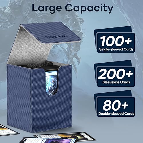 Miniatura 2 de Mlikero Paquete de 4 cajas de cartas de gran tamaño para más de 100 tarjetas de una sola manga con 4 divisores, caja de cuero de Commander