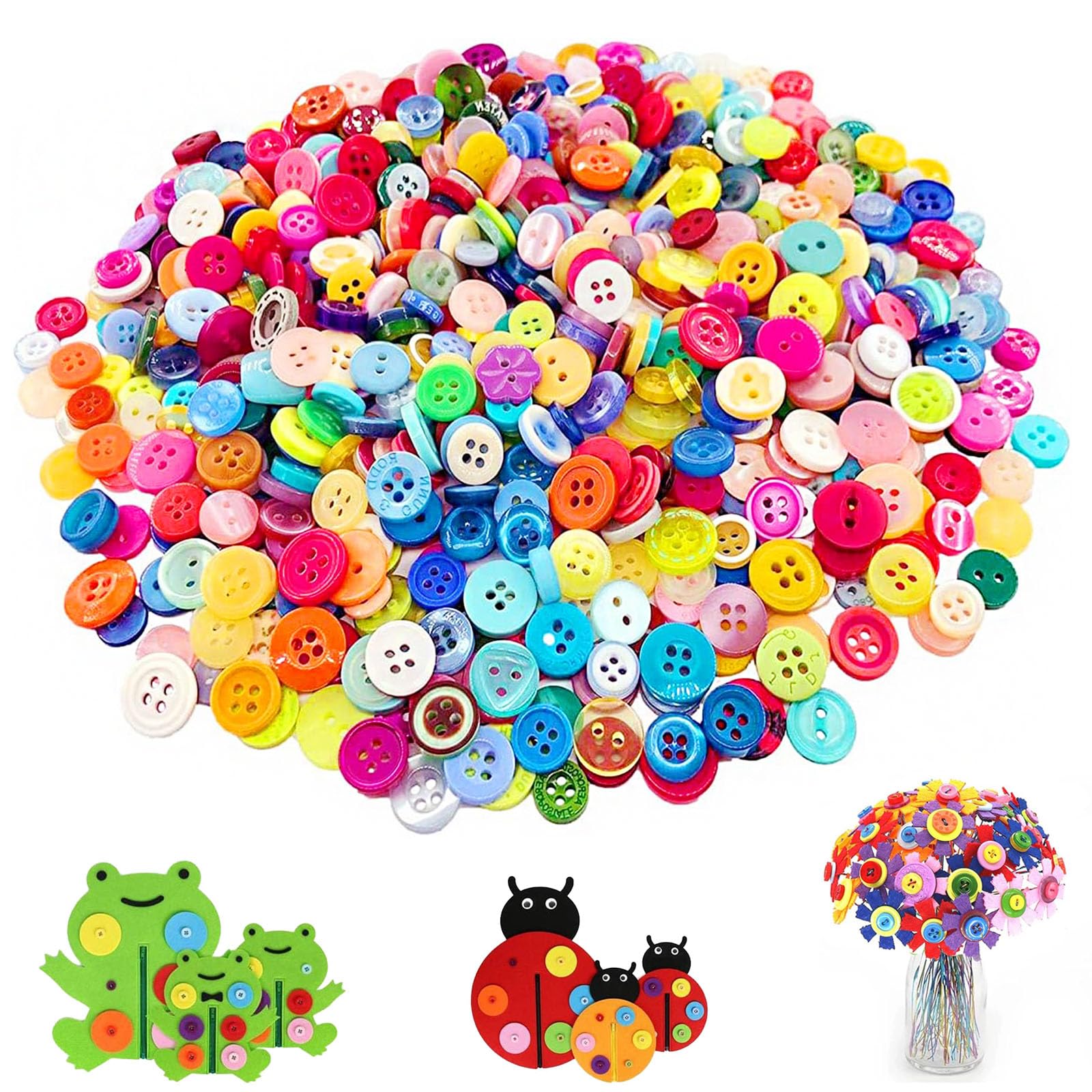 1000pcs Buttons for Crafts, Colorful Buttons for Crafting, Mixed Assorted Color and Sizes Craft Buttons Round Resin Button for Crafts DIY Knitting Sewing Painting Handmade Ornament Doll Decoration