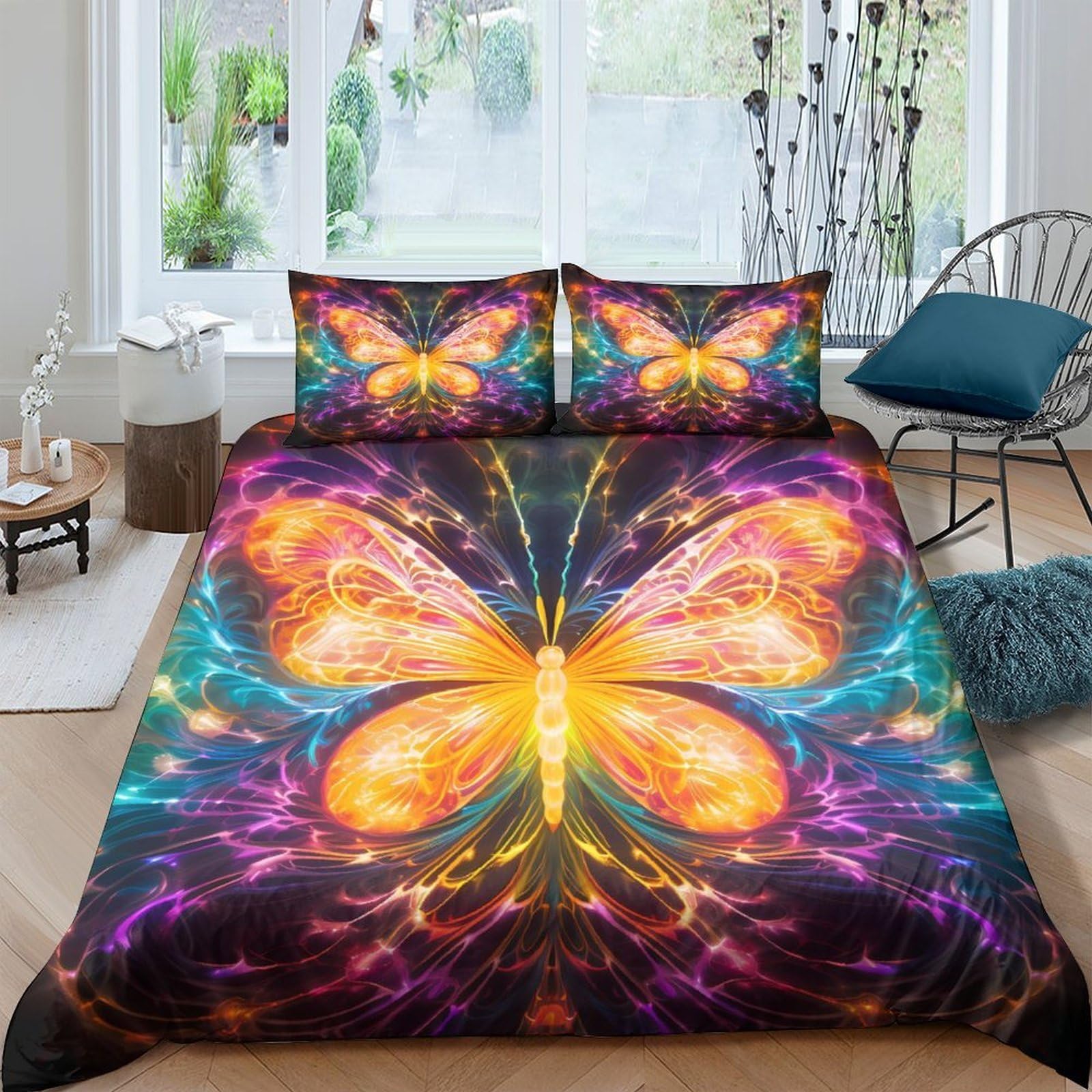 Ctjqhvkz Style-1 3D Printed Vibrant Butterfly Fitted Sheet Microfiber Soft Colorful Fantasy Mattress Cover Bedroom Decor Anti-Slip Machine Washable Protection Single（135X200cm）