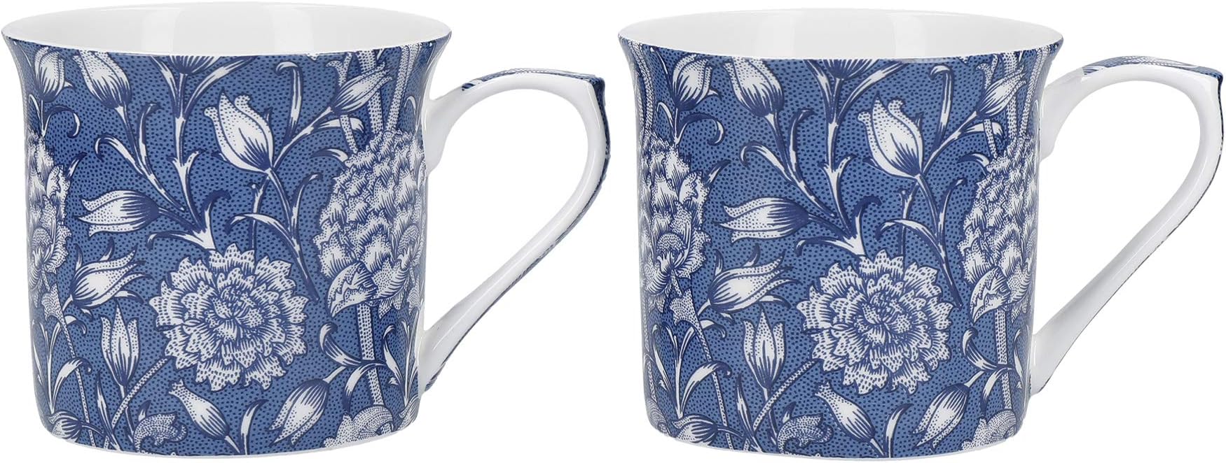 V&A Coffee and Tea Mugs, Porcelain Bone China Mug, William Morris Wild Tulip Design, 300ml, Set of 2, Gift Boxed
