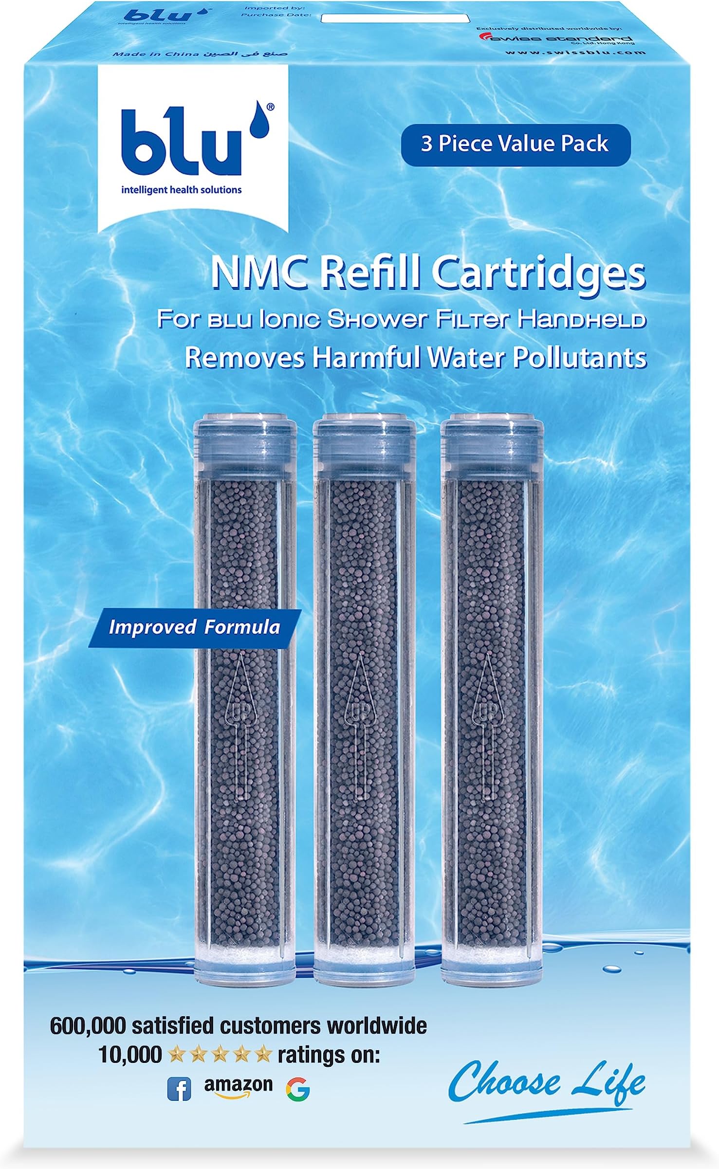 blu NMC Refill Cartridge for Handheld Blu Ionic Shower Filter - Nano Molecular Cluster technology - Combo Pack (3 units Value Pack)