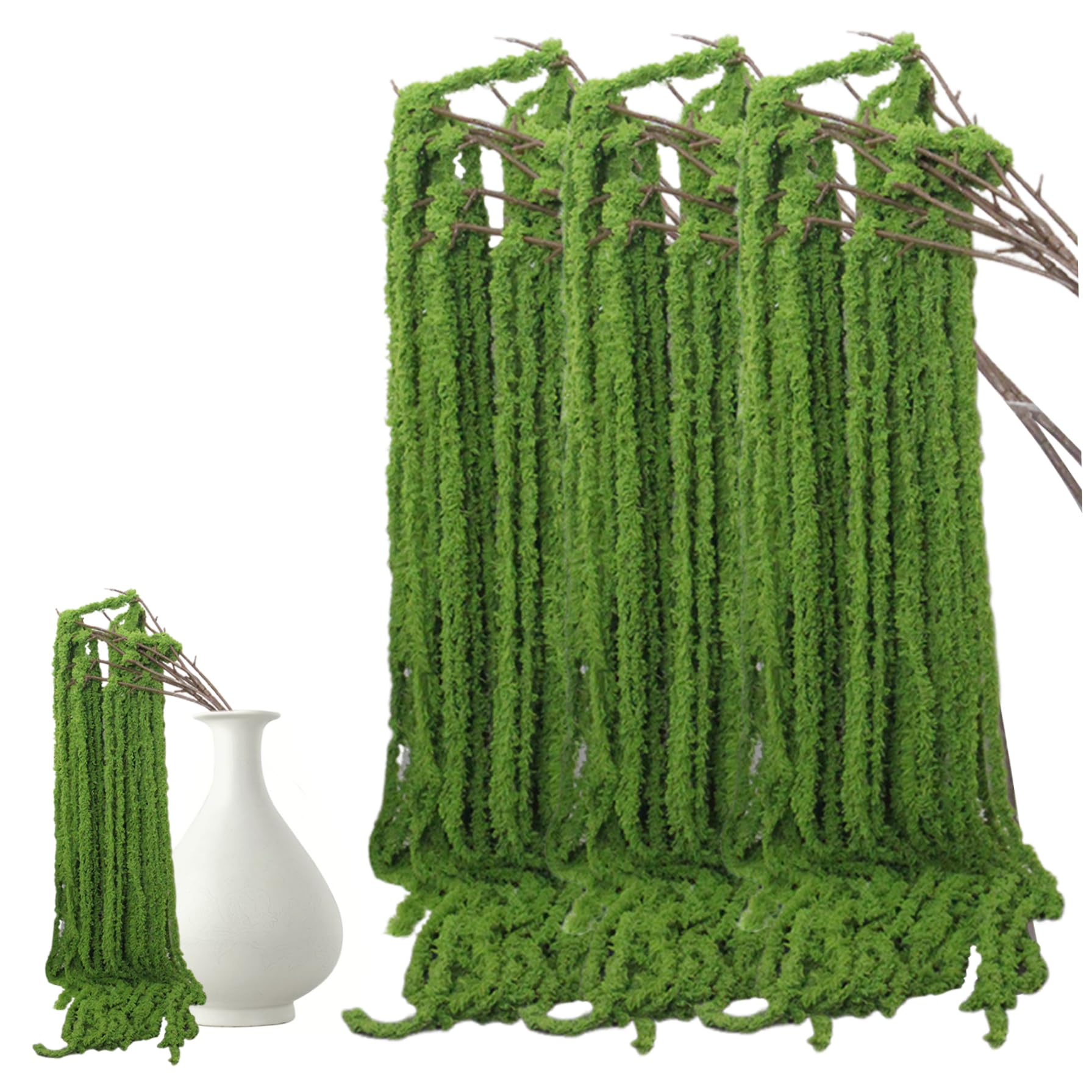 Rouloudun Green Beige 5Pcs Amaranthus Artificial Flower Lifelike 51 Inch Fake Green Dried Amaranthus With Branch Hanging Flowers For Decoration Wedding Bouque Home Garden Supplies