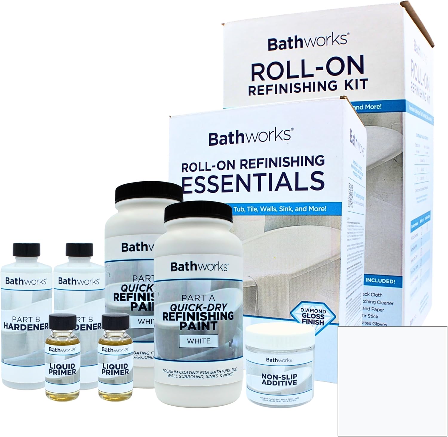 Bathworks Bathtub Refinishing Kit: Quick-Dry Shower Stall Deal Pack w. Non-Slip. Includes 1 Essentials Kit & 1 Roll-On Kit (White)