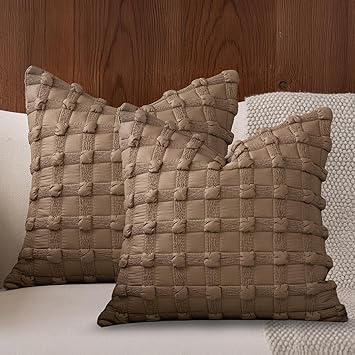 DWR 18x18 Throw Pillow Cover Sculpted Foam Knot Grid Design with Soft Velvet Back, Minimalist Decorative Cushion Cover for Sofa Couch Bed, 3D Textured Fabric, Pack of 2