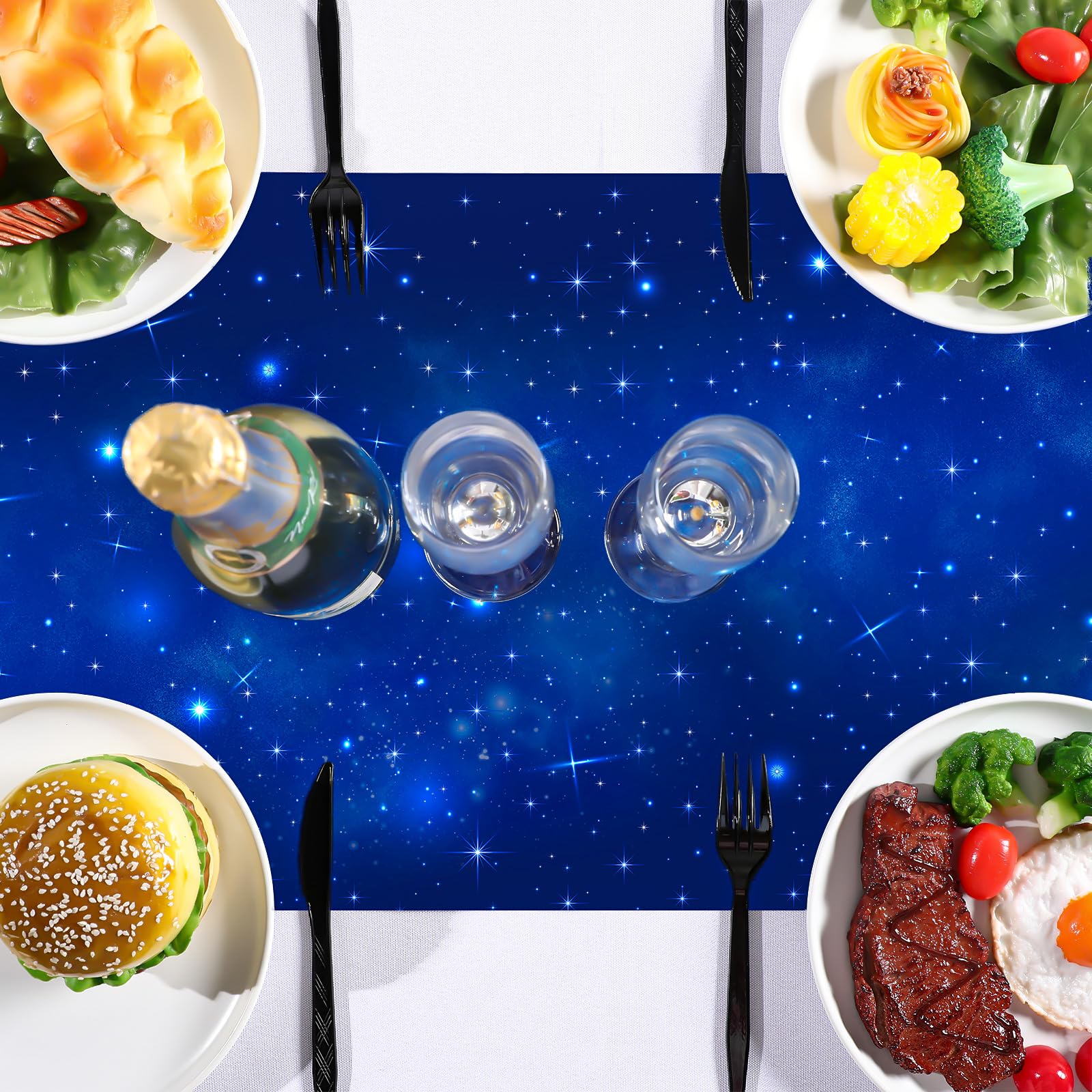 6-Pack Space Theme Table Runners - 14x108 Inch Galaxy Star Plastic Table Decor
