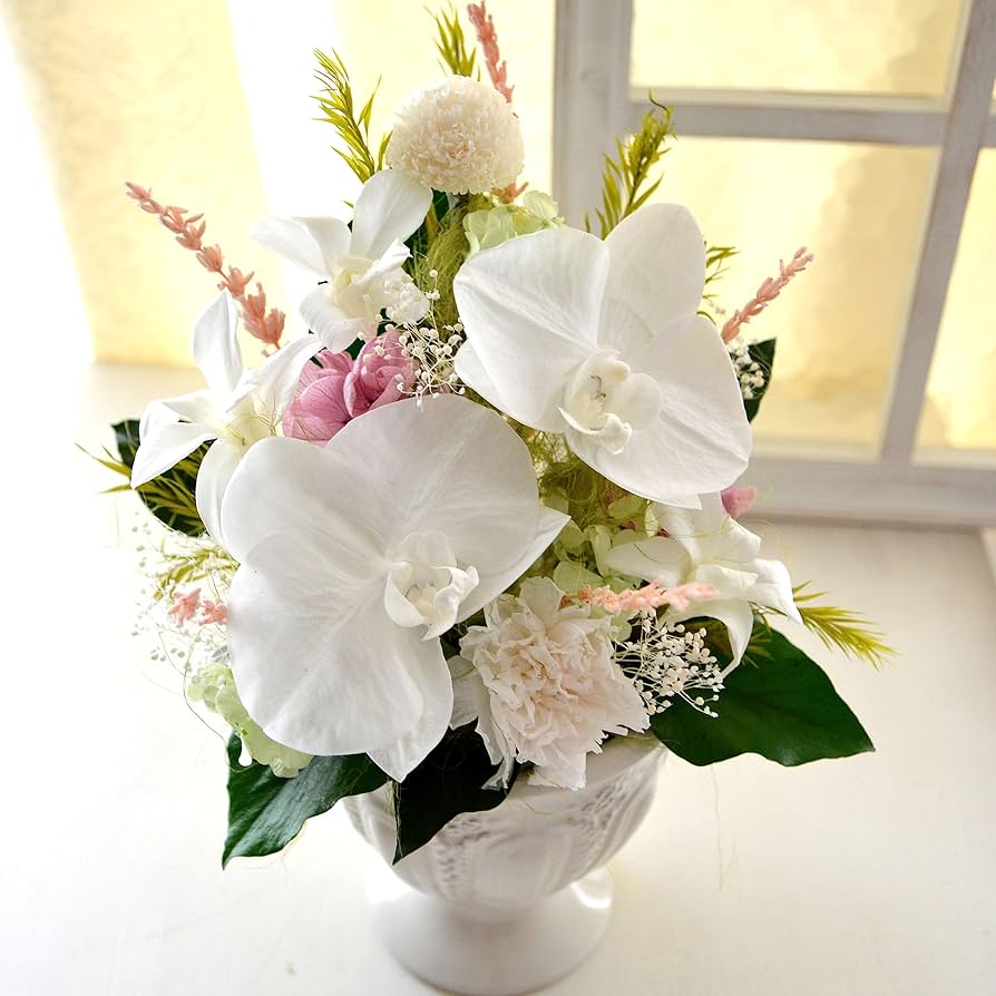 ホワイト胡蝶蘭のプリザーブドフラワー Amazon｜アートフォーシーズン （白系）胡蝶蘭Glass ホワイト