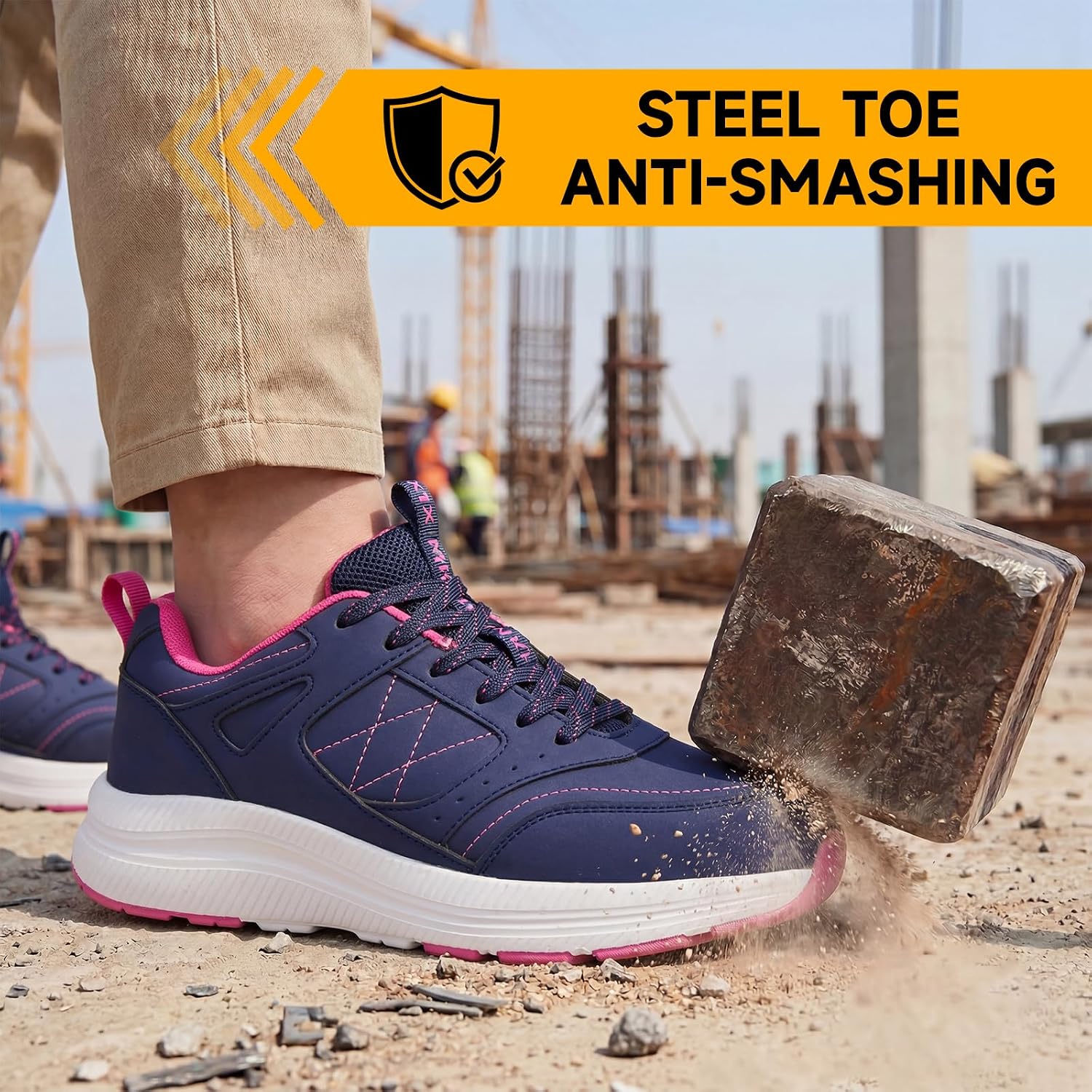 Wide Steel Toe Shoes for Women, Waterproof Non Slip Puncture Proof Lightweight Work Safety Sneakers for Industrial, Construction and Warehouse