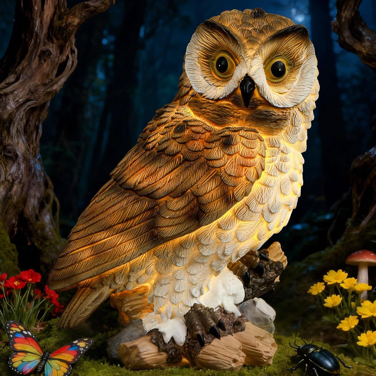 Solar Owl Garden Outdoor Statue,Owls Figurine Sculpture with LED Lights for Porch Patio Lawn Yard Deck Spring Summer Decor - Ideal Easter Day Housewarming for Women Men Owl Lover
