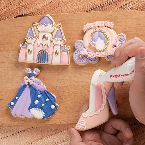 Miniatura 5 de Flycalf Vestido de princesa para cortar galletas con mango de sello 3D, cortador de galletas para hornear galletas, cortador de ácido poliláctico